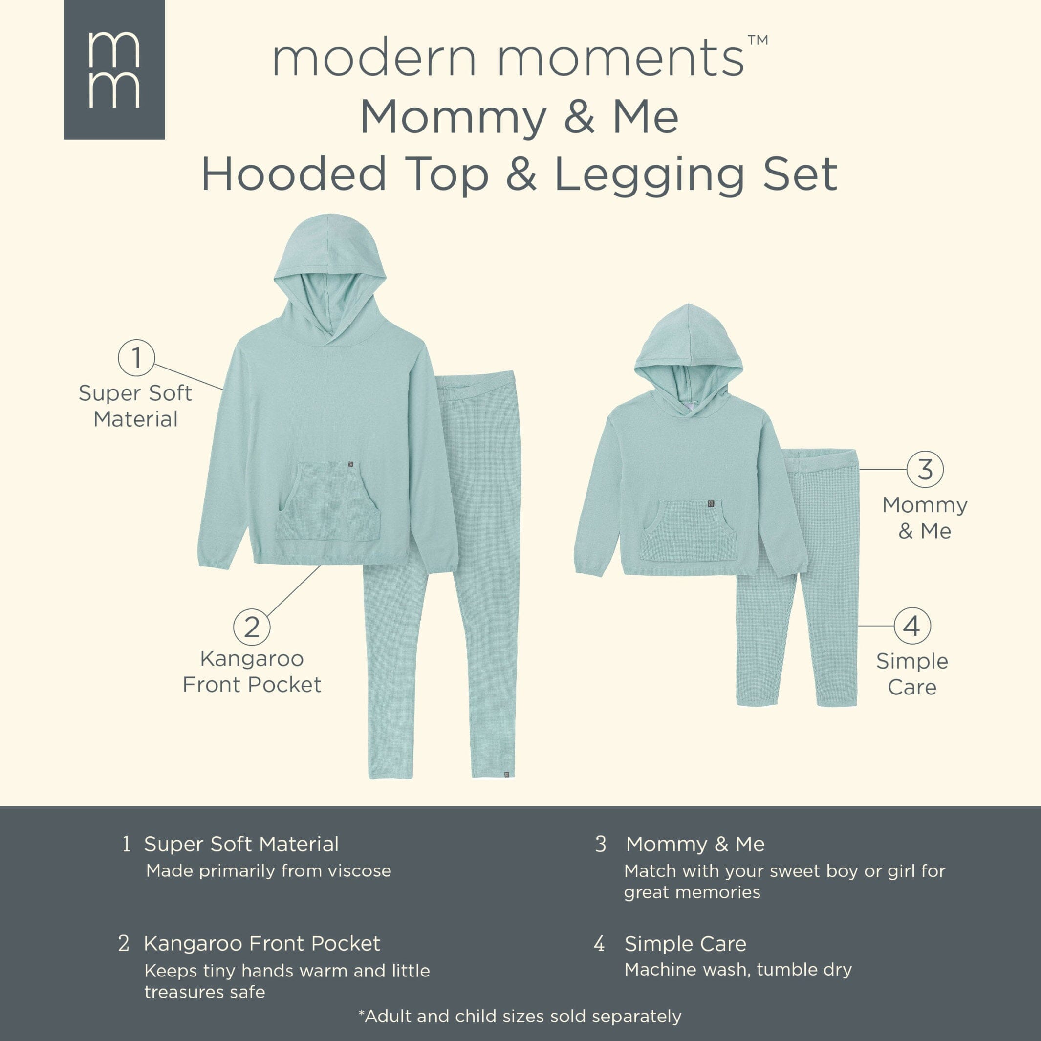 Mommy & Me 2-Piece Medium Sky Hooded Waffle Viscose Top & Legging Bundle - Image 10