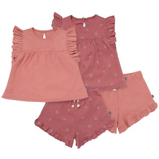 4-Piece Infant & Toddler Girls Rose Cherries Flutter Sleeve Tops and Shorts Set