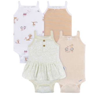4-Pack Baby Girls Green Floral Sleeveless Onesies® Bodysuits