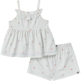 2-Piece Infant & Toddler Girls Cherry Stripes Ruffle Top and Shorts Set
