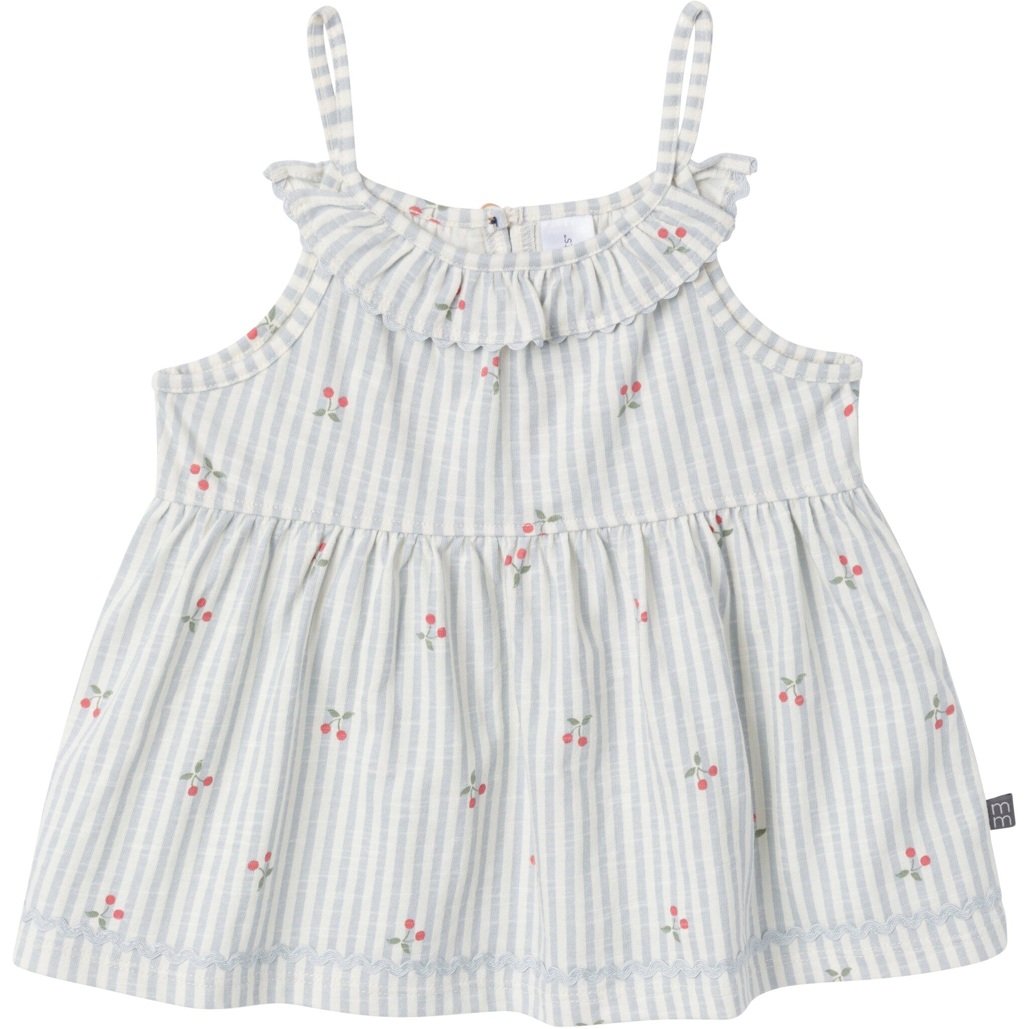 2-Piece Infant & Toddler Girls Cherry Stripes Ruffle Top and Shorts Set - Image 2