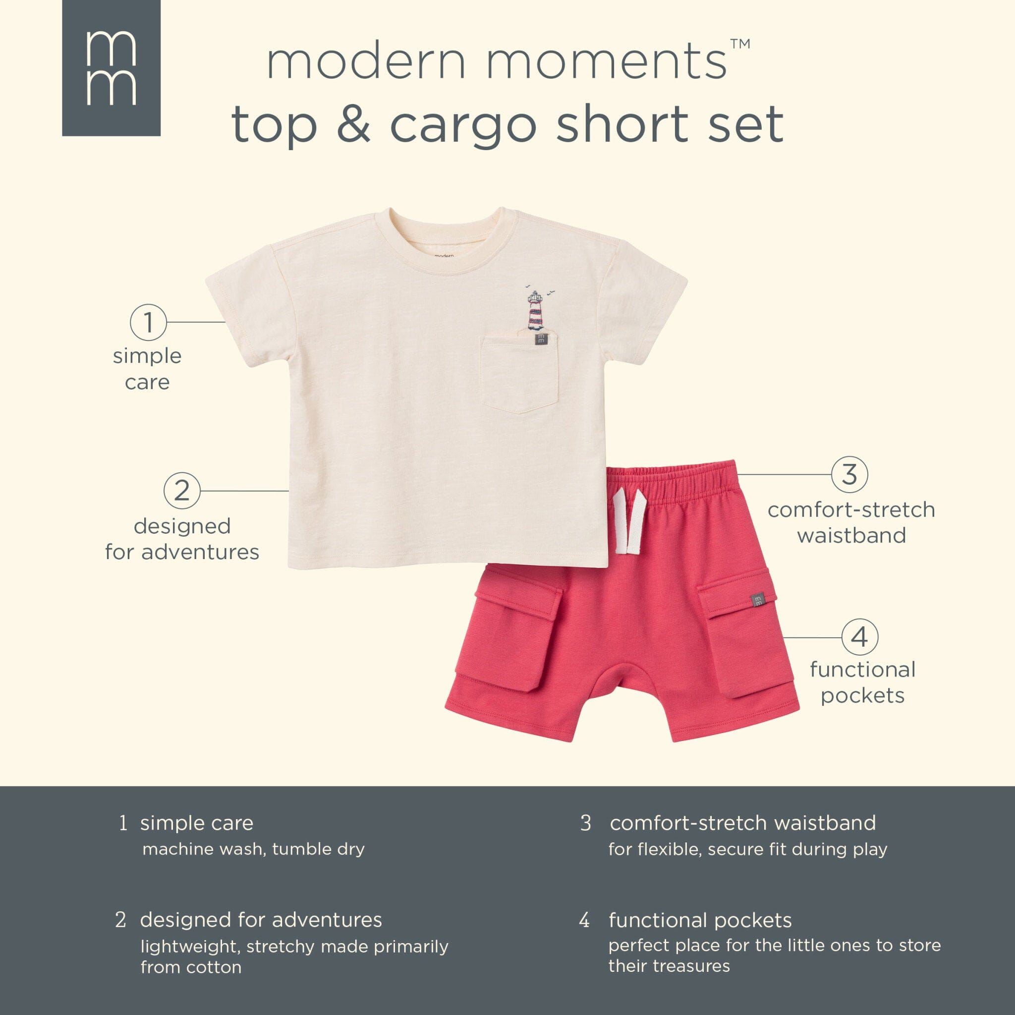 2-Piece Toddler Boys Lighthouse Top and Cargo Shorts Set - Image 7