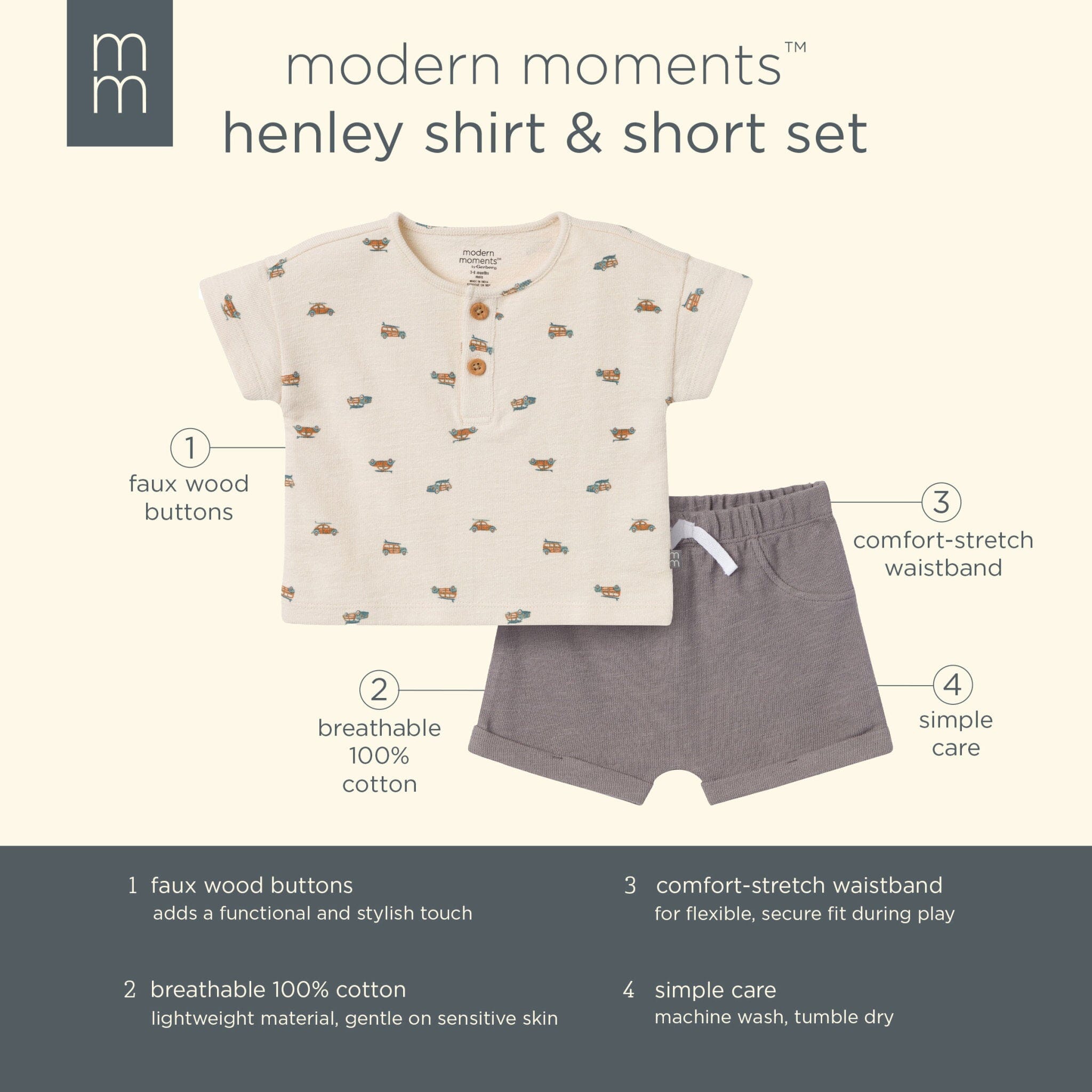 2-Piece Baby Boys Beach Buggys Henley Shirt and Shorts Set - Image 8