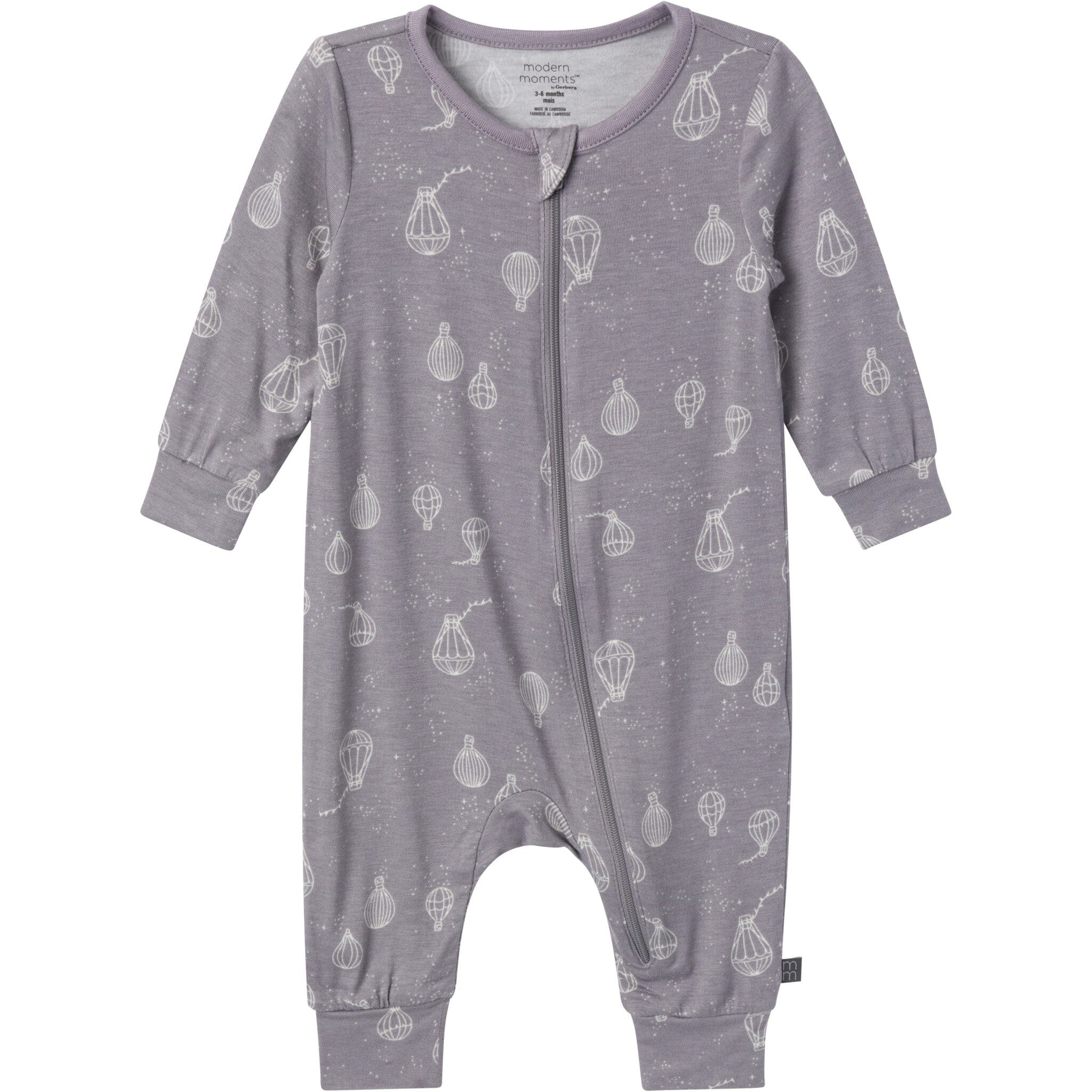 2-Pack Baby Neutral Hot Air Balloon Zip Front Viscose Rompers - Image 2