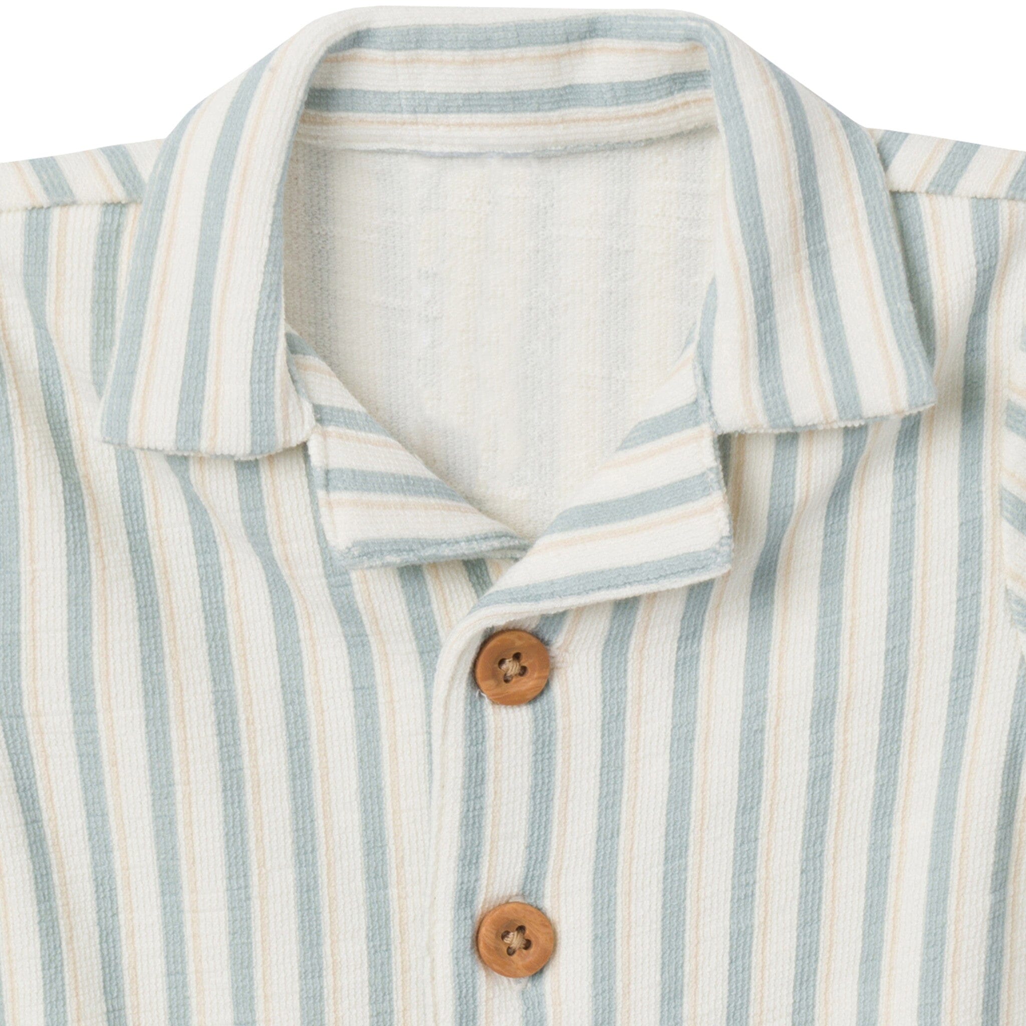 Baby Boys Teal Stripe Collared Short Sleeve Romper - Image 2