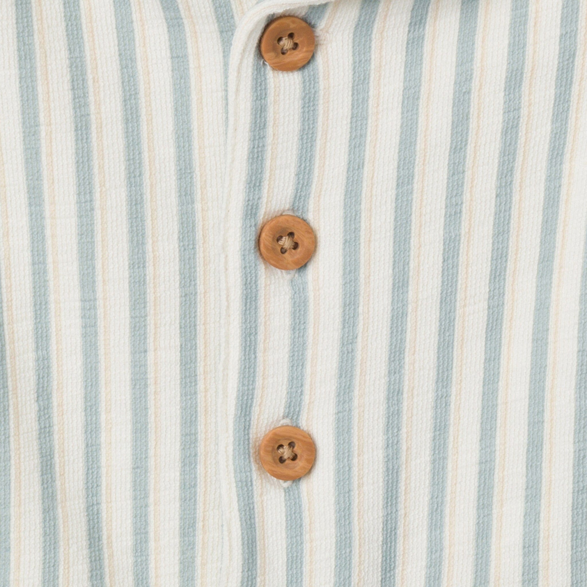 Baby Boys Teal Stripe Collared Short Sleeve Romper - Image 3