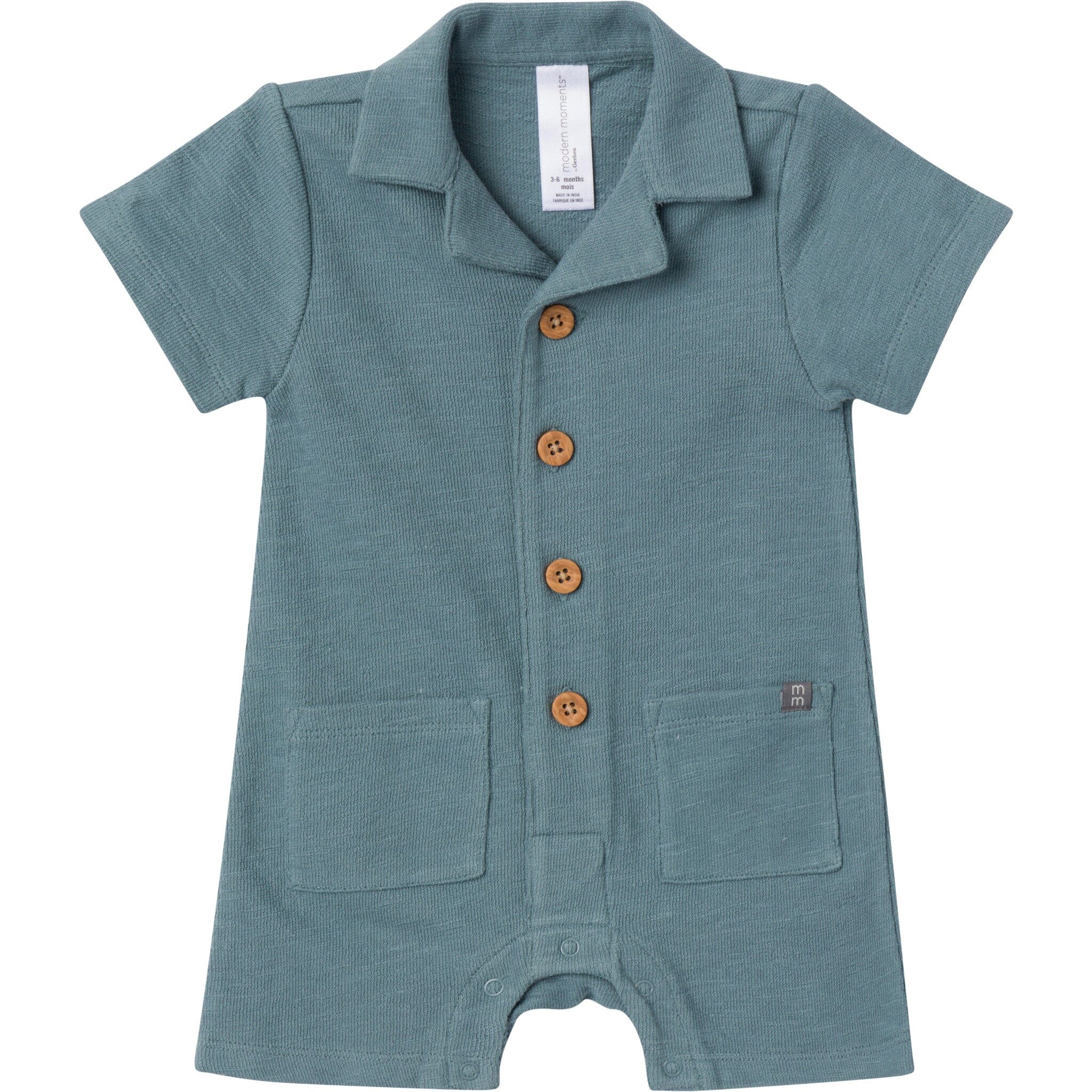 Baby Boys Teal Collared Short Sleeve Romper