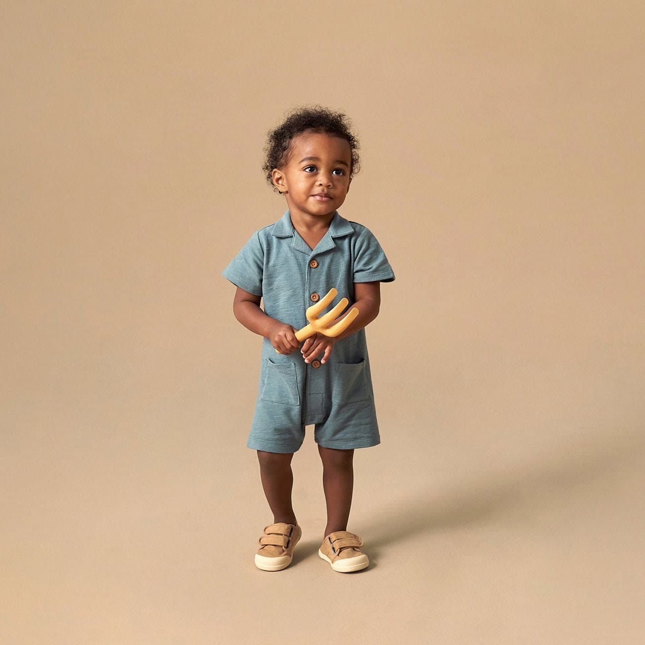 Baby Boys Teal Collared Short Sleeve Romper - Image 2
