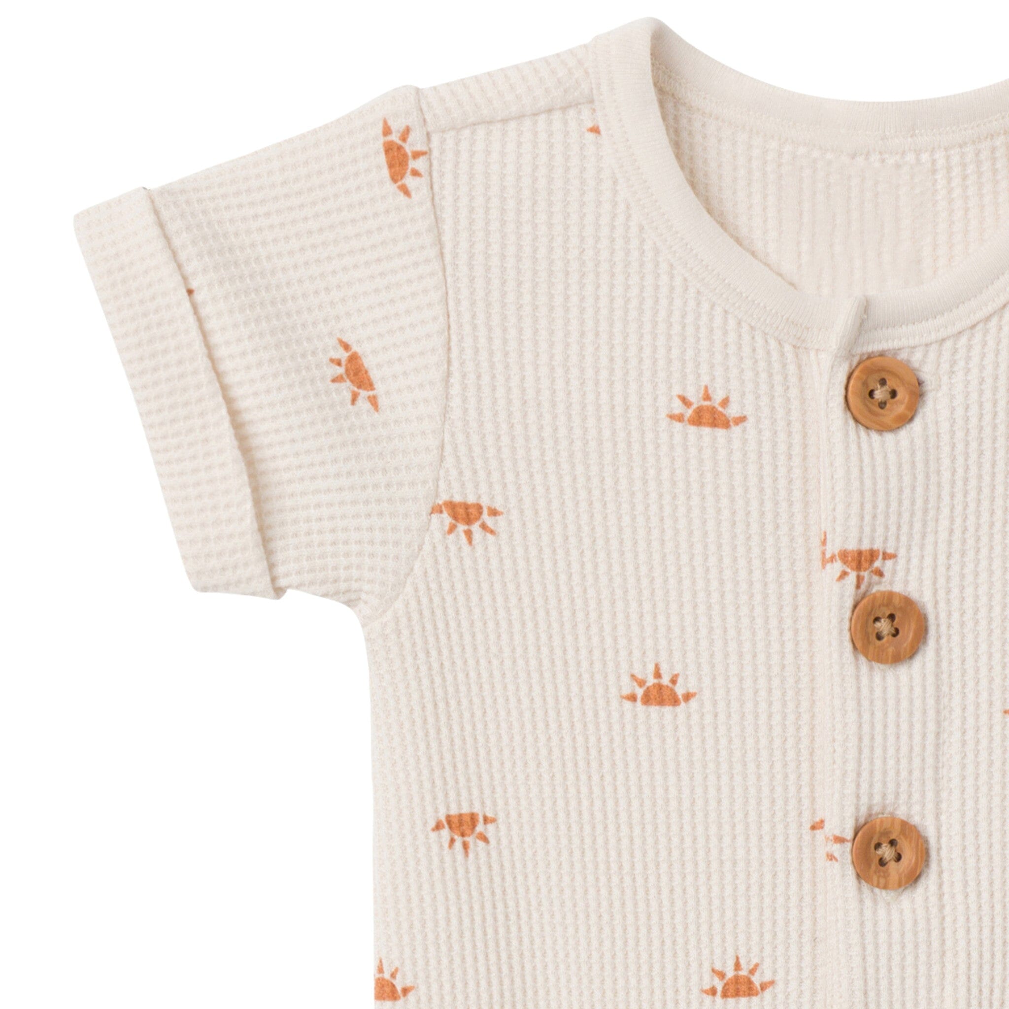 Baby Neutral Beige Suns Short Sleeve Long Leg Romper - Image 2