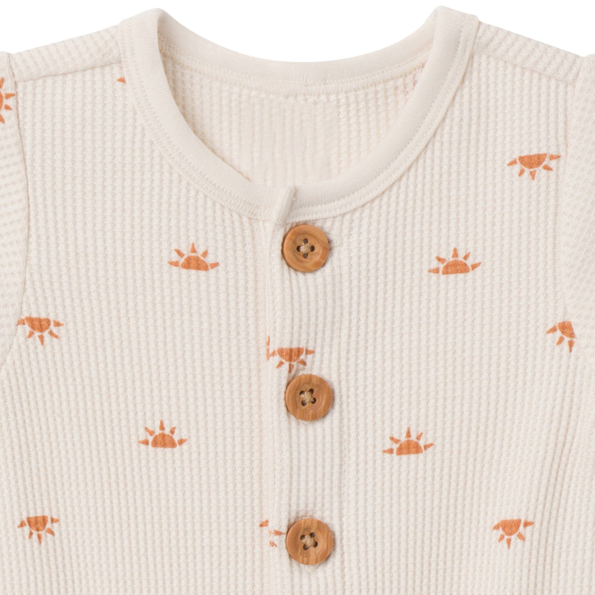 Baby Neutral Beige Suns Short Sleeve Long Leg Romper - Image 3