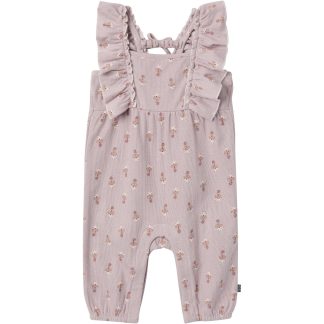 Baby Girls Lilac Stamp Fleur Ruffles Long Leg Romper