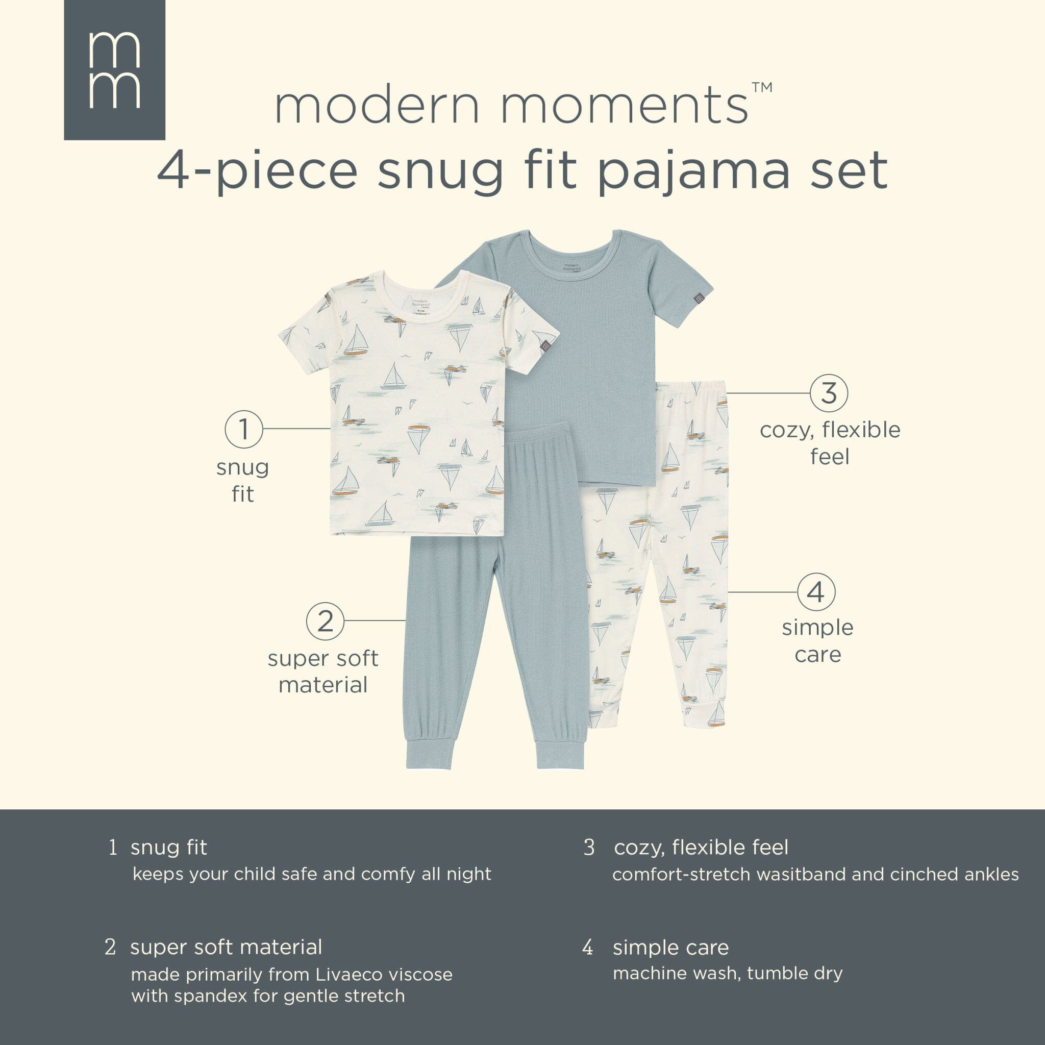 4-Piece Infant & Toddler Boys Ivory Sailing Viscose Snug Fitting Pajamas - Image 13
