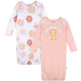 2-Pack Baby Girls Flower Power Gowns