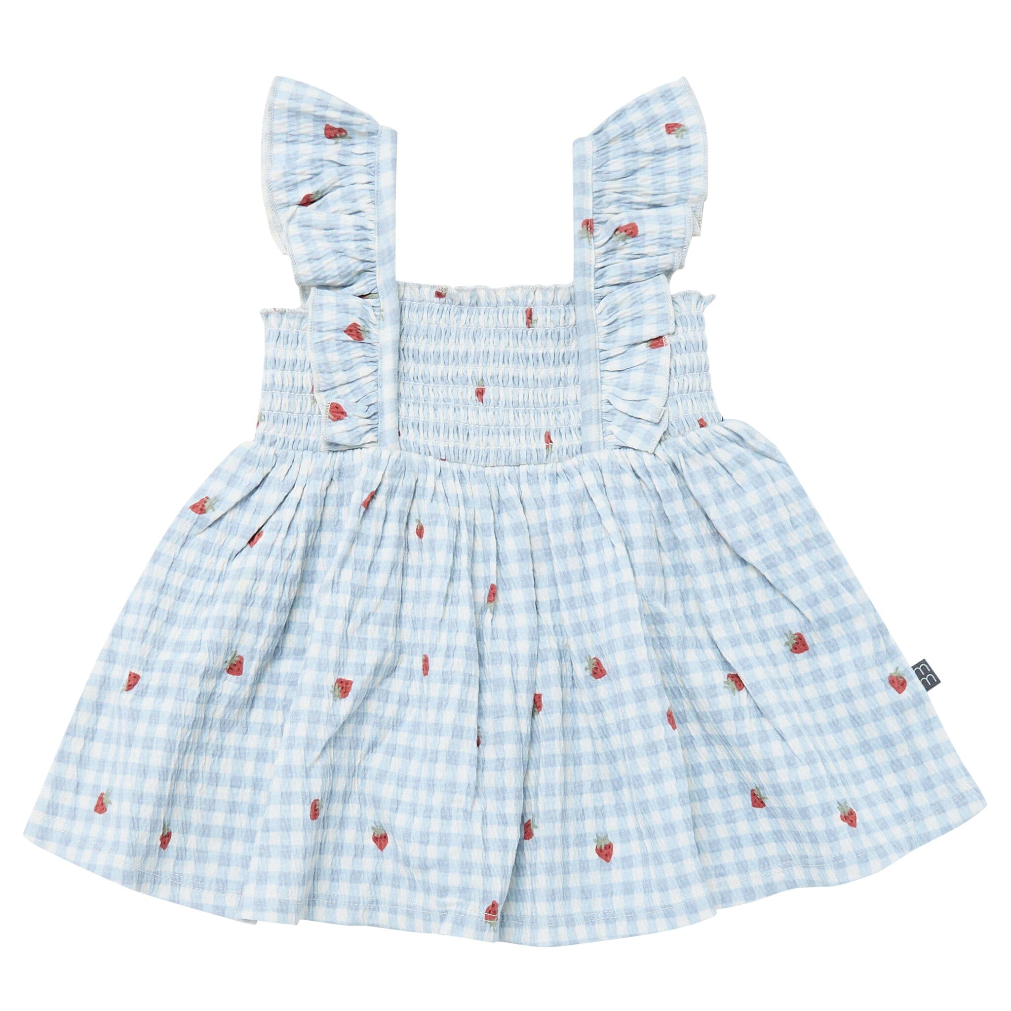 2-Piece Baby Girls Strawberry Gingham Ruffle Sleeve Dress and Diaper Cover Set - Image 4