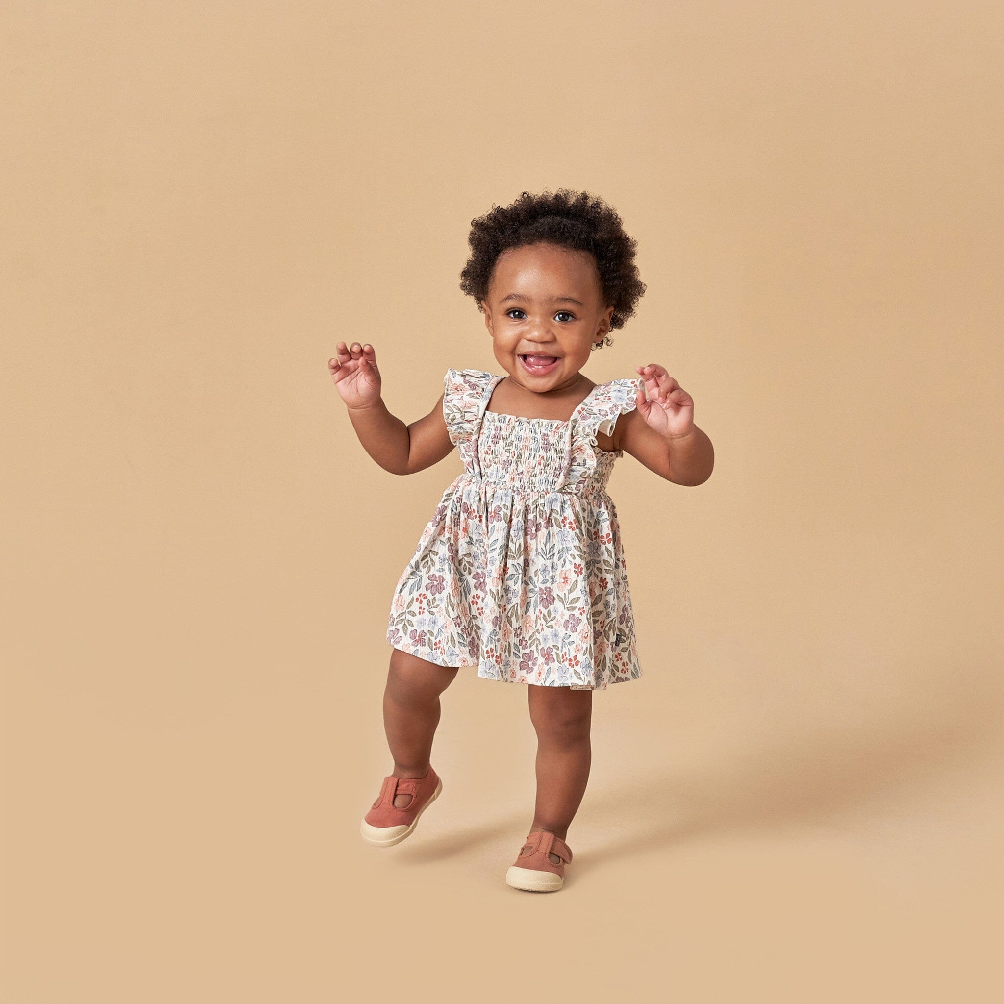 2-Piece Baby Girls Ivory Garden Ruffle Sleeve Dress and Diaper Cover Set - Image 2