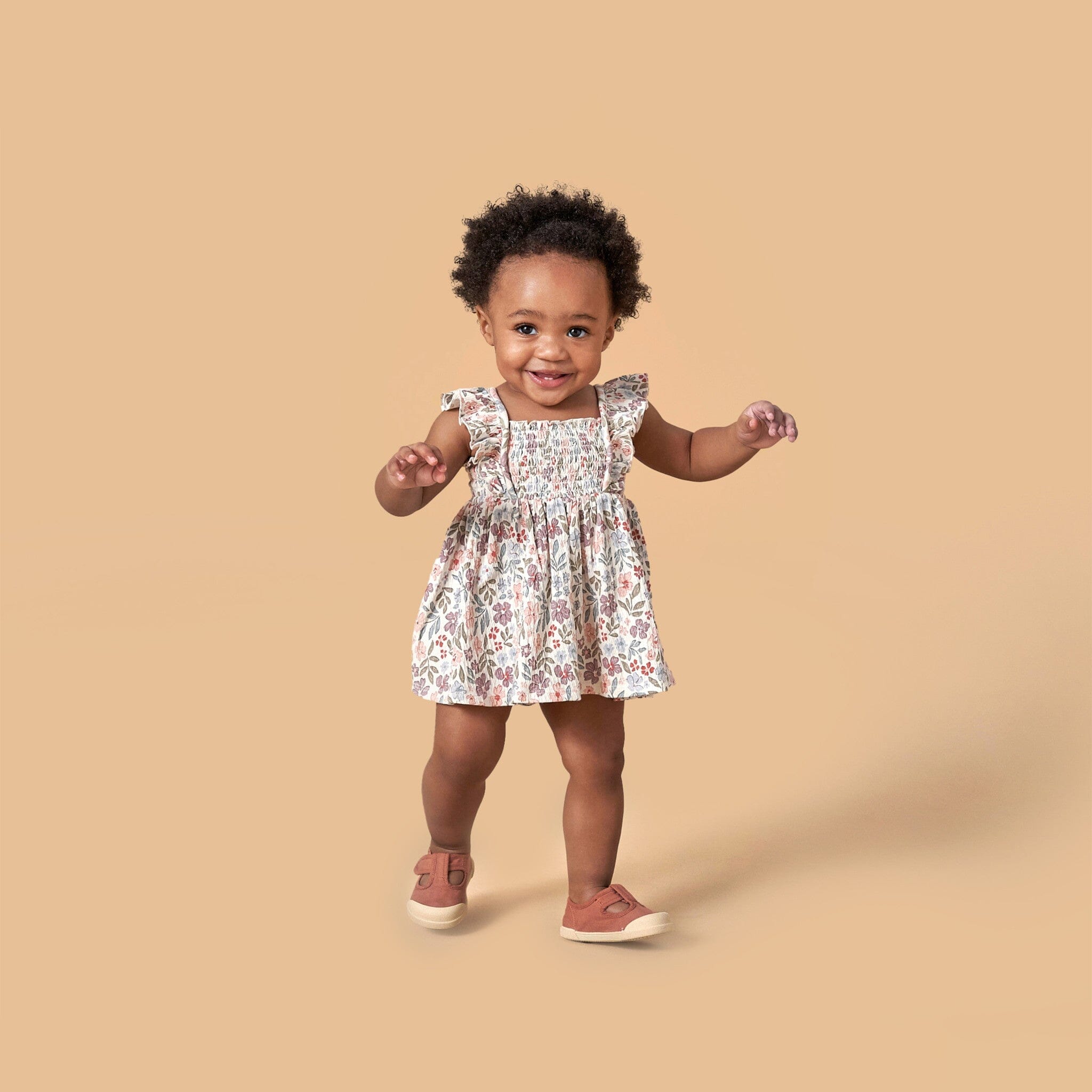 2-Piece Baby Girls Ivory Garden Ruffle Sleeve Dress and Diaper Cover Set - Image 3