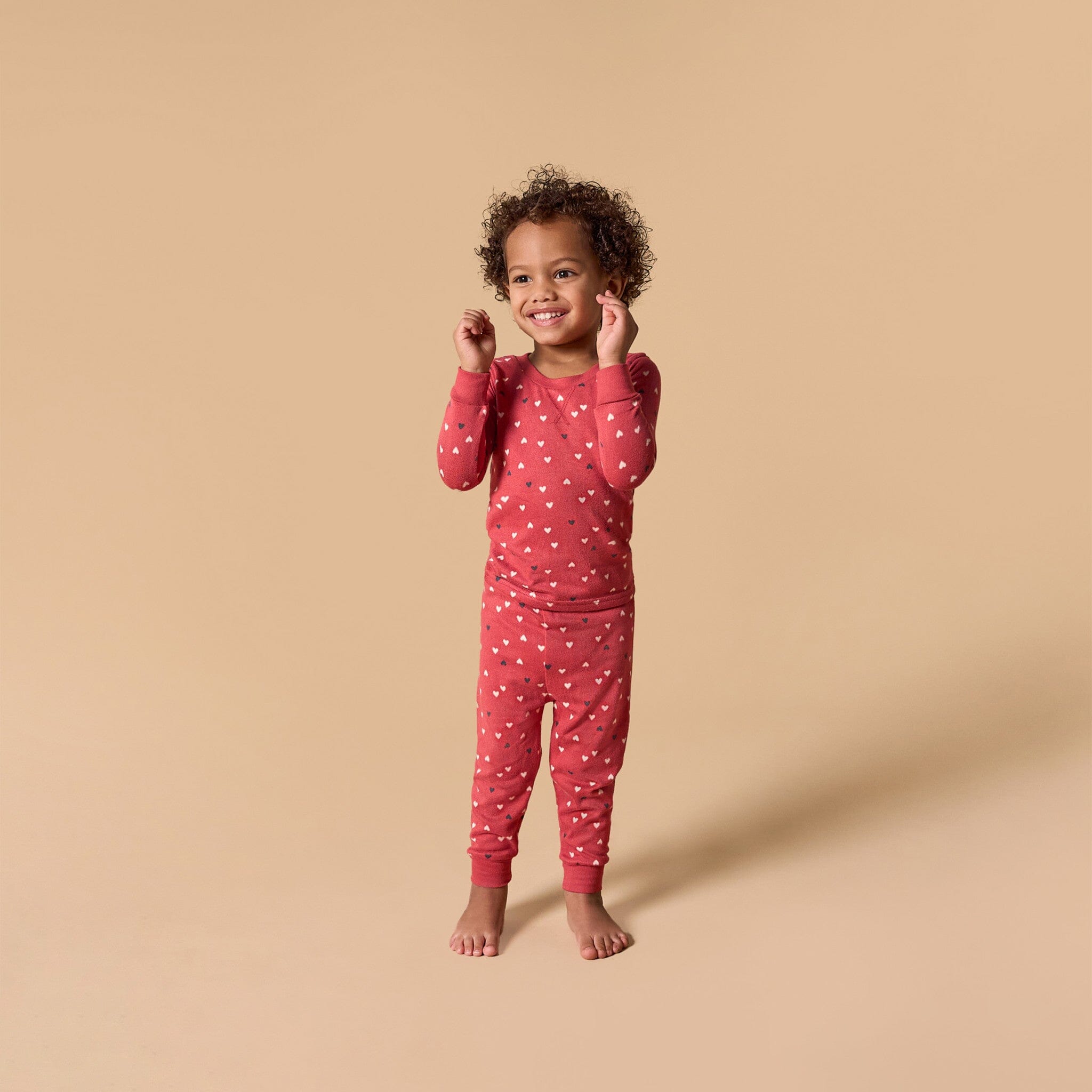 2-Piece Infant and Toddler Neutral Red Hearts Snug Fitting Hacci Pajamas - Image 2