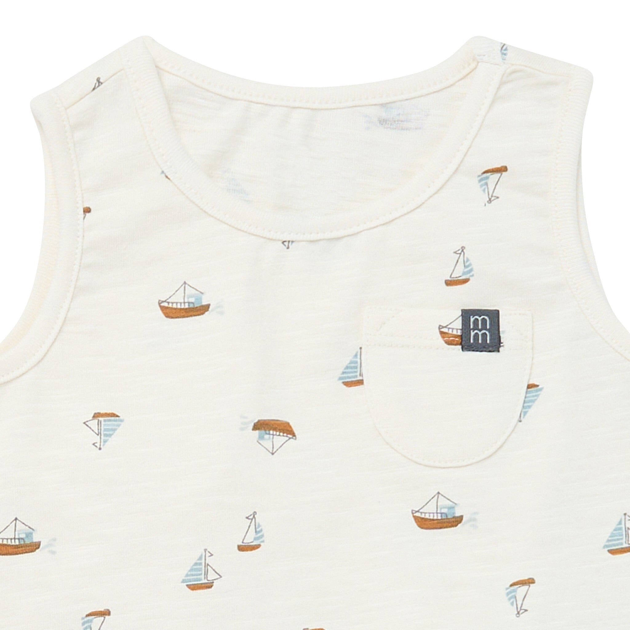 4-Piece Baby Boys Ivory Sailboats Sleeveless Shirts and Shorts Set - Image 3
