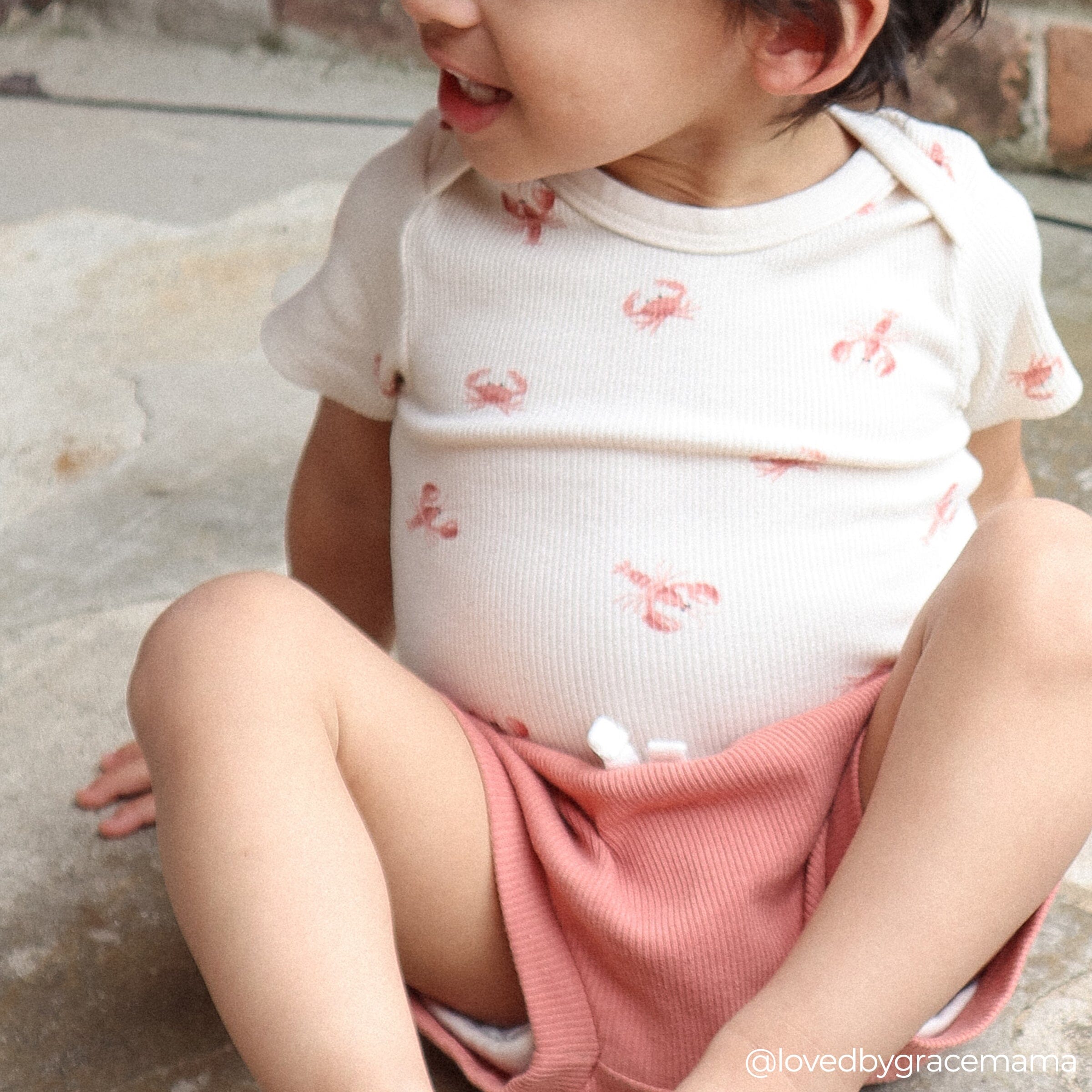 4-Piece Baby Neutral Beige Lobster Short Sleeve Bodysuits and Shorts Set - Image 3