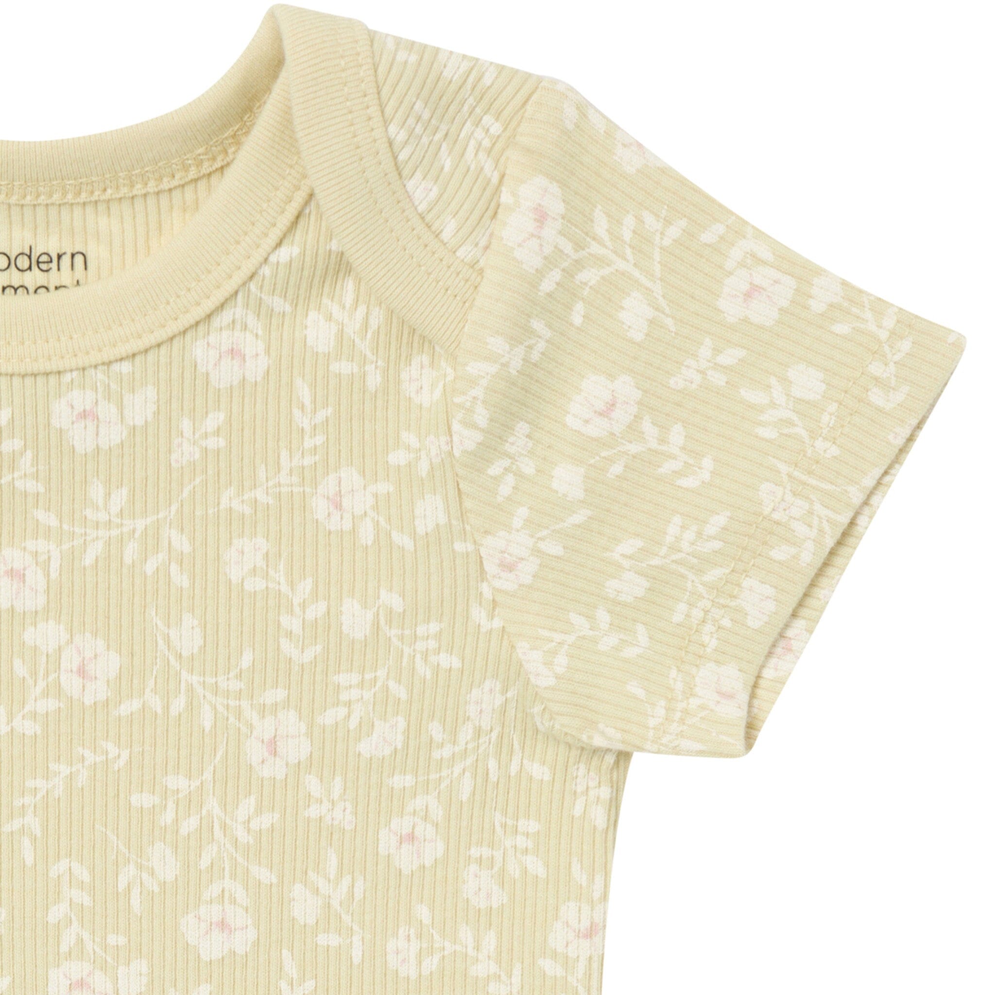 4-Piece Baby Girls Dusty Yellow Floral Short Sleeve Bodysuits and Shorts Set - Image 3