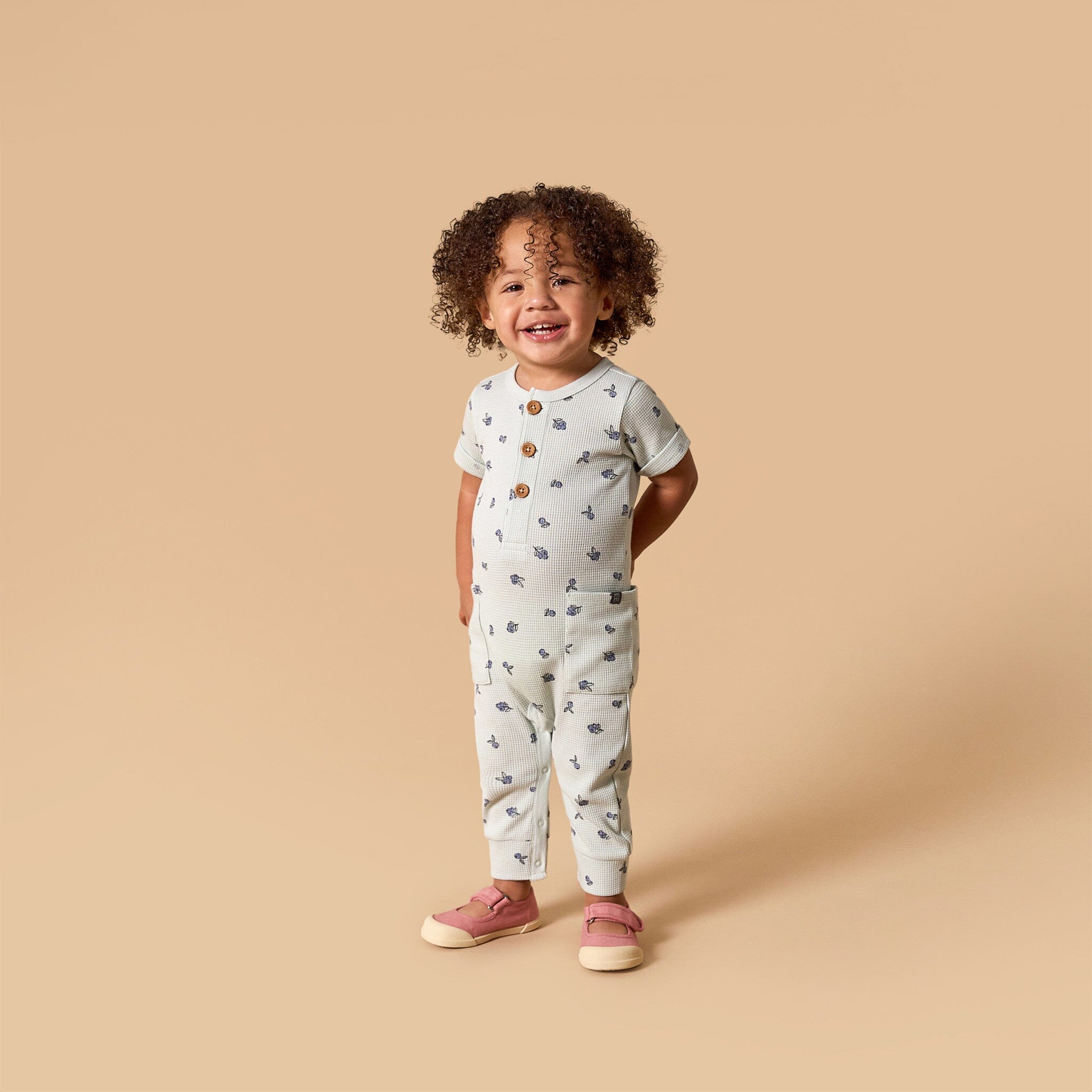 Baby Girls Light Sky Blueberry Short Sleeve Long Leg Romper - Image 2