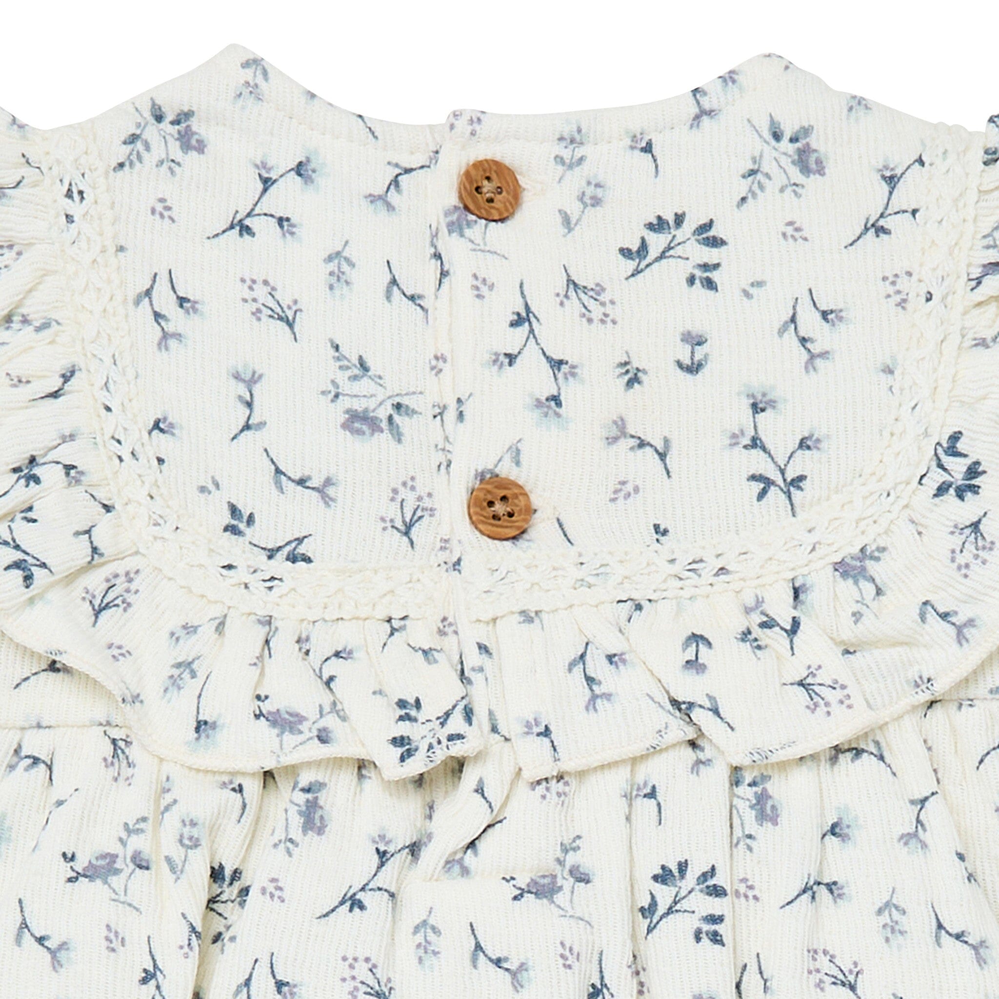 Baby Girls Blue Ditsy Ruffle Bubble Romper - Image 5