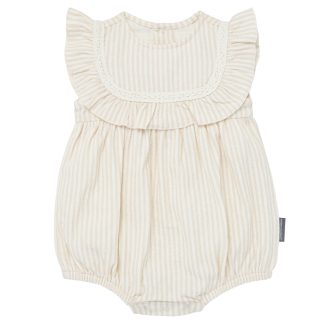 Baby Girls Light Taupe Stripe Ruffle Bubble Romper