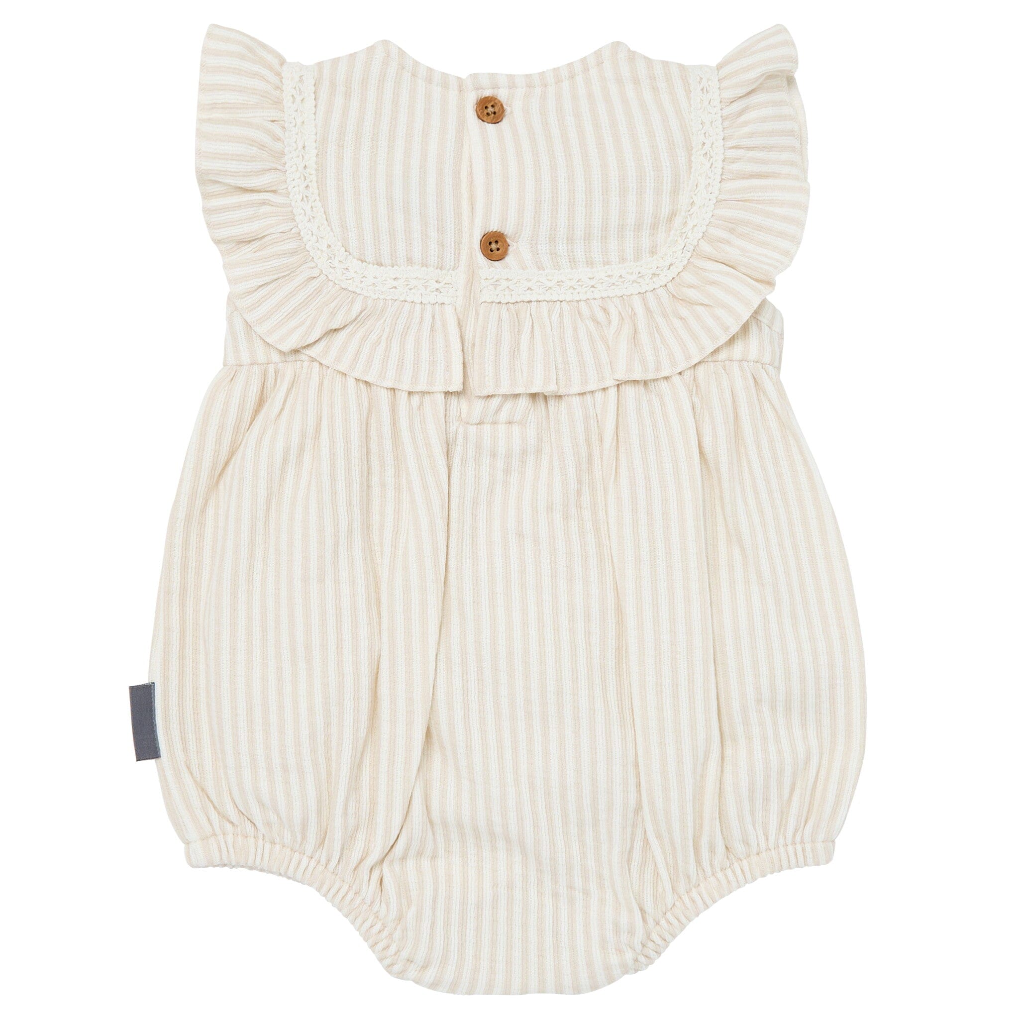 Baby Girls Light Taupe Stripe Ruffle Bubble Romper - Image 4