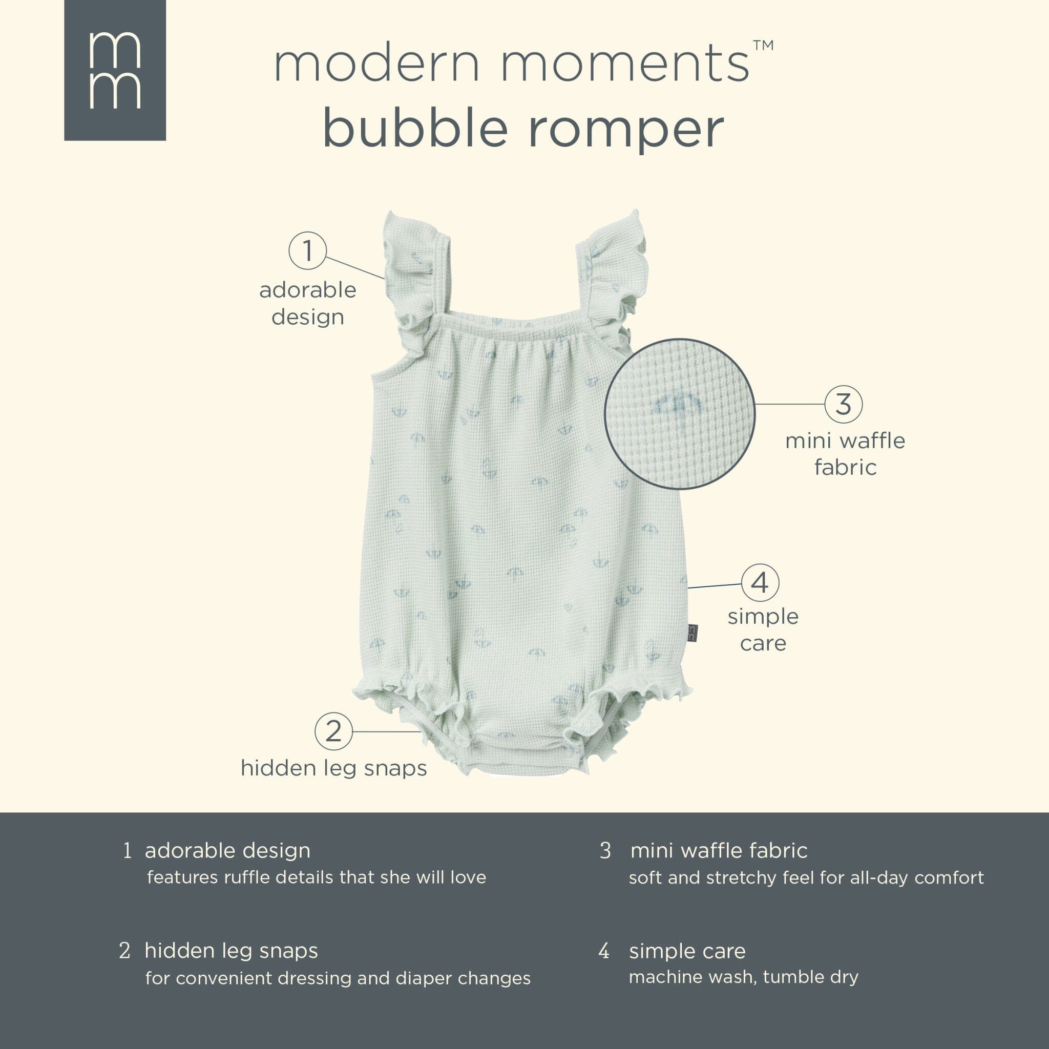 Baby Girls Light Sky Beach Umbrella Bubble Romper - Image 7