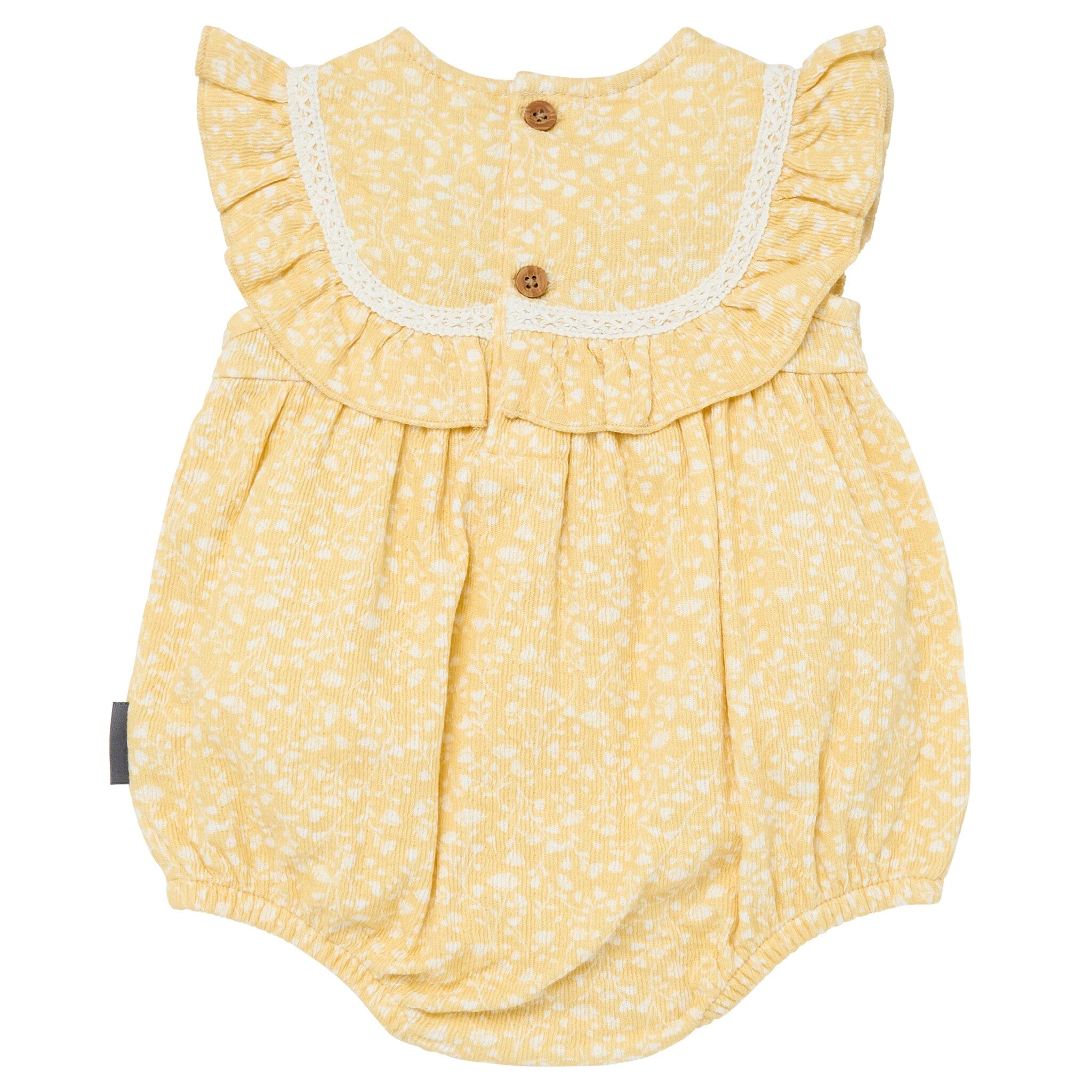 Baby Girls Yellow Vine Flower Ruffle Bubble Romper - Image 7