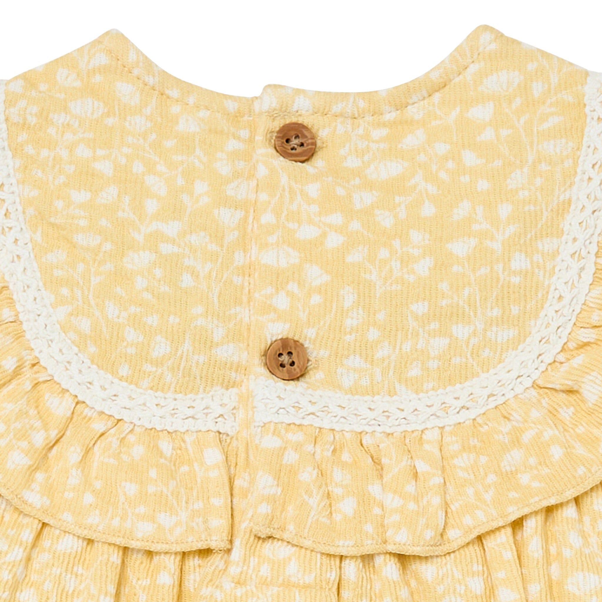 Baby Girls Yellow Vine Flower Ruffle Bubble Romper - Image 8