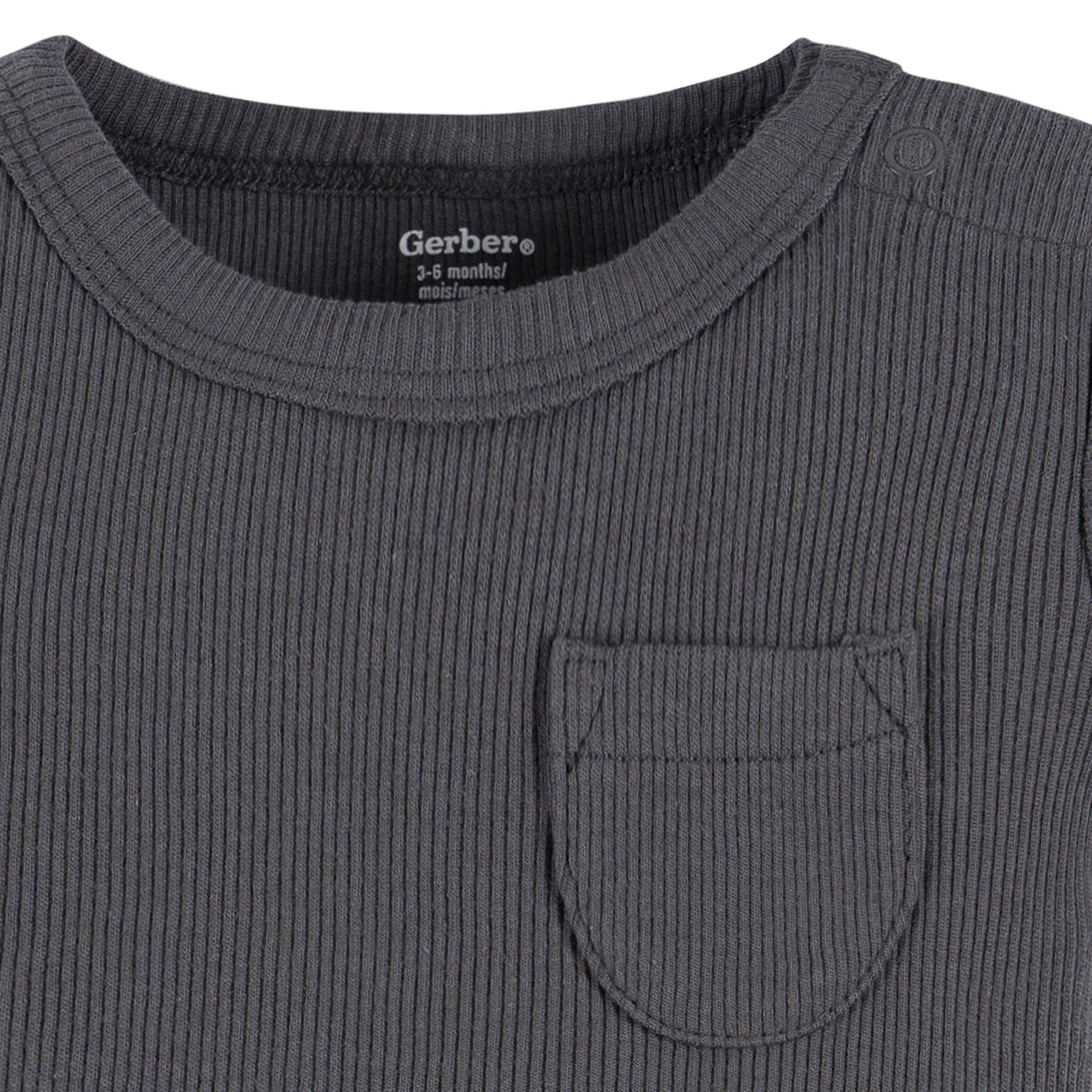2-Piece Baby Boys Dark Grey Bodysuit and Shorts Set - Image 3