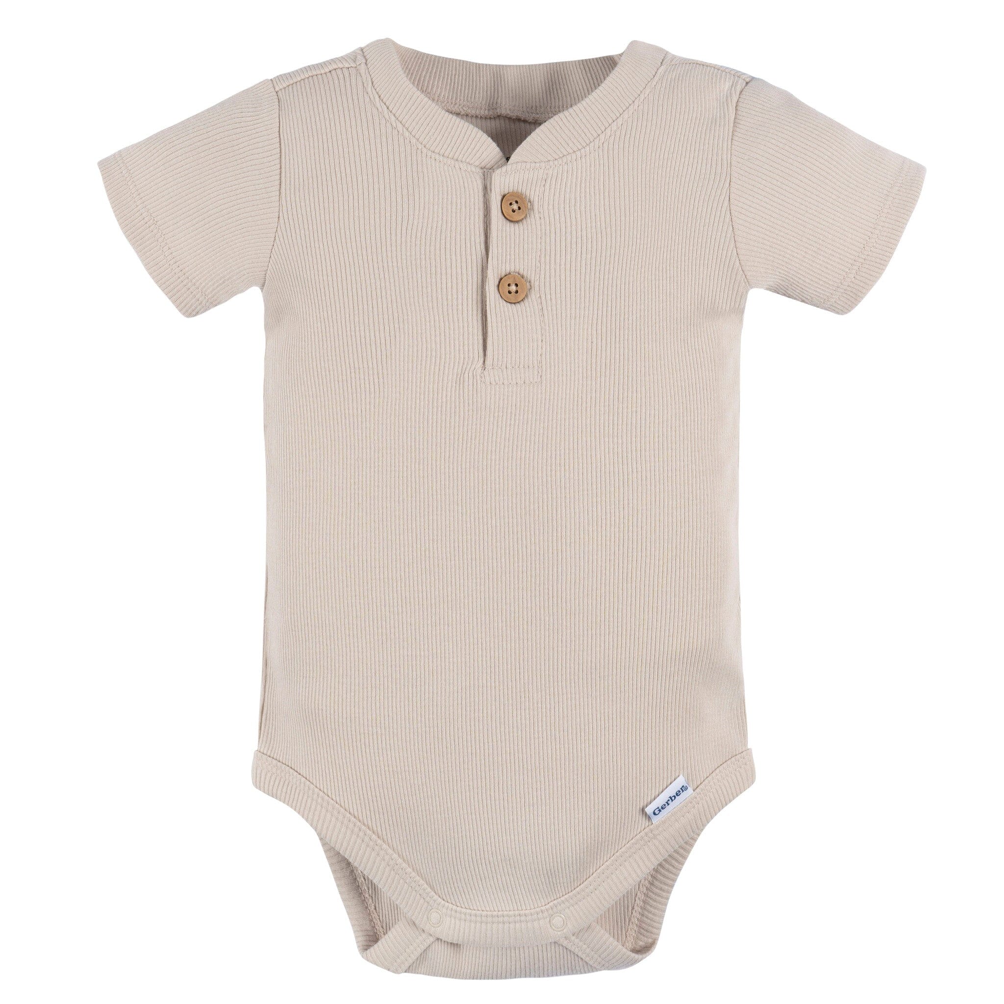 2-Piece Baby Boys Beige Bodysuit and Shorts Set - Image 2