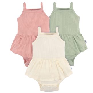 3-Pack Baby Girls Ivory, Mint, & Pink Sleeveless Skirted Onesies® Bodysuits