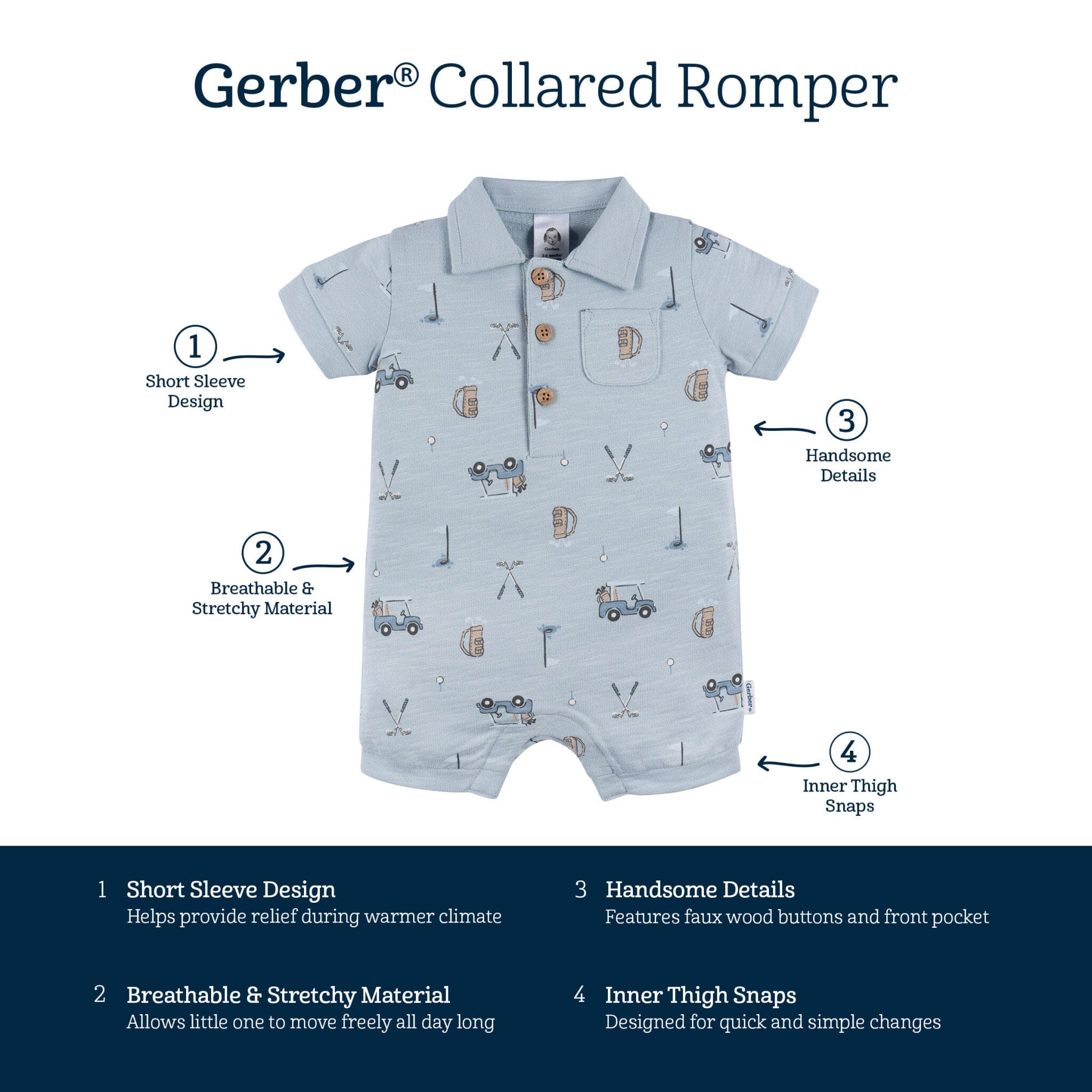 Baby Boys Golf Polo Romper - Image 7