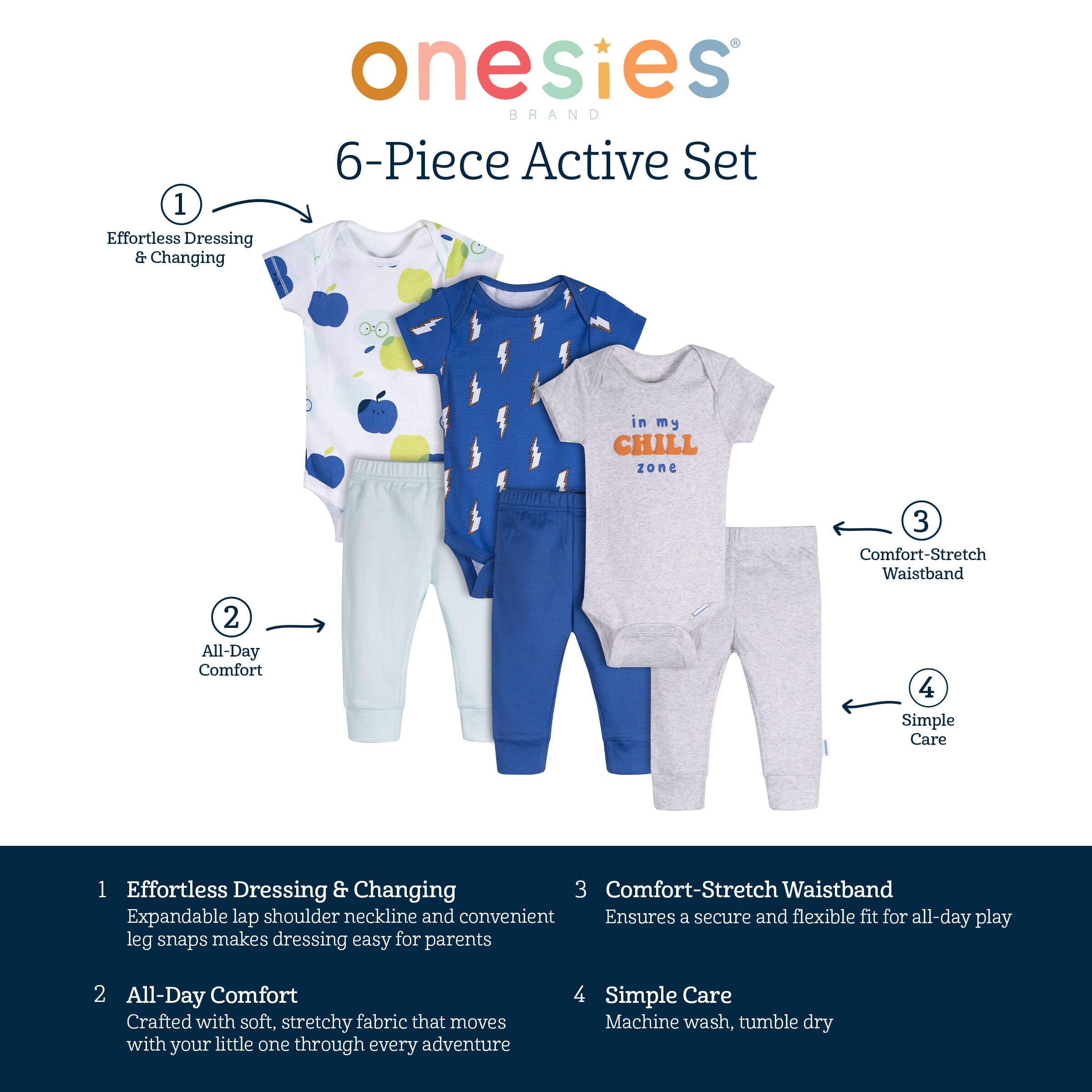 6-Piece Baby Boys Chill Zone Onesies® and Active Pant Set - Image 10