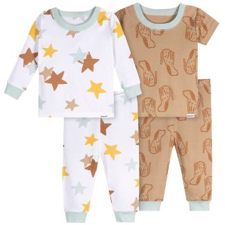 4-Piece Baby Neutral Dogs Pajamas Sets