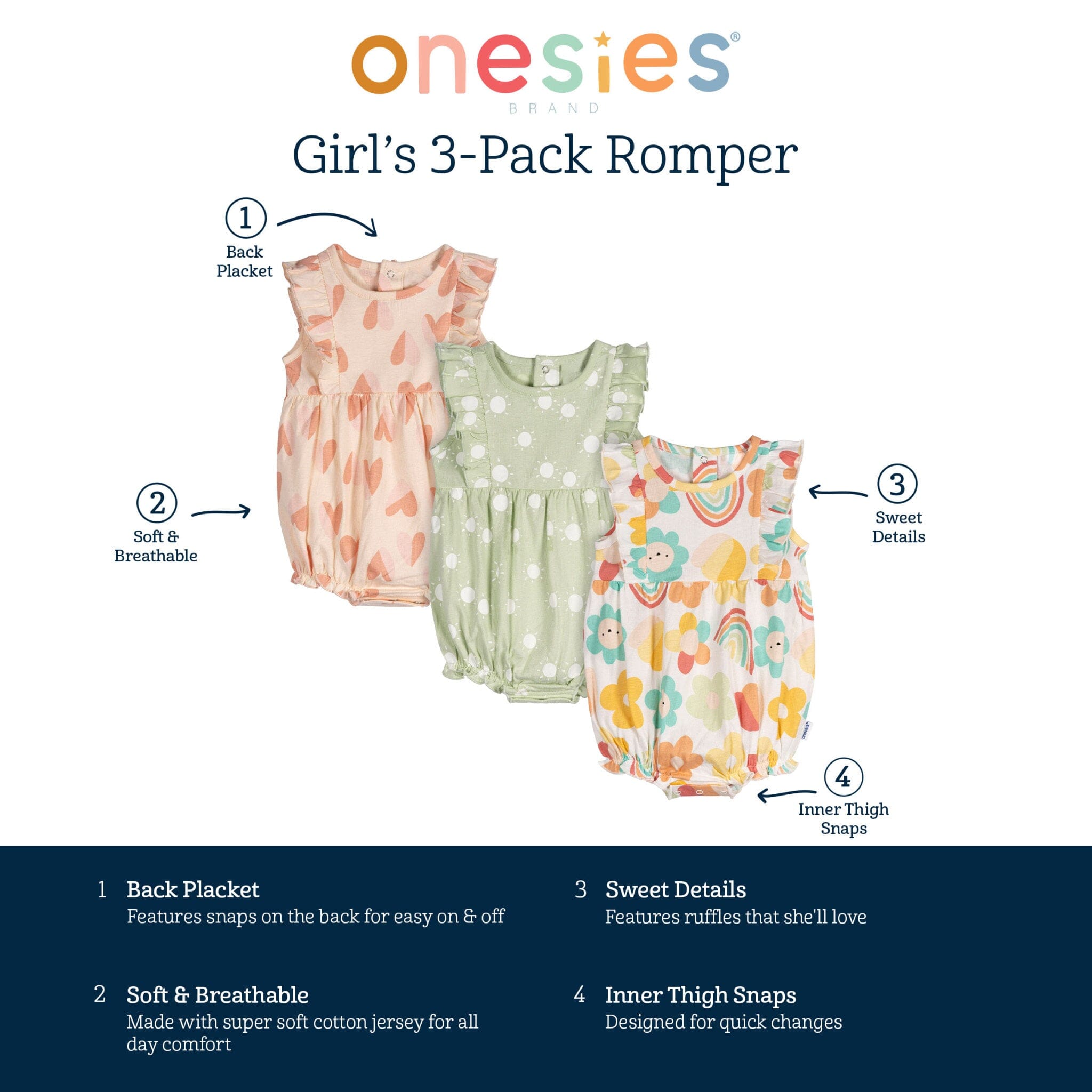 3-Pack Baby Girls Garden Rompers - Image 8