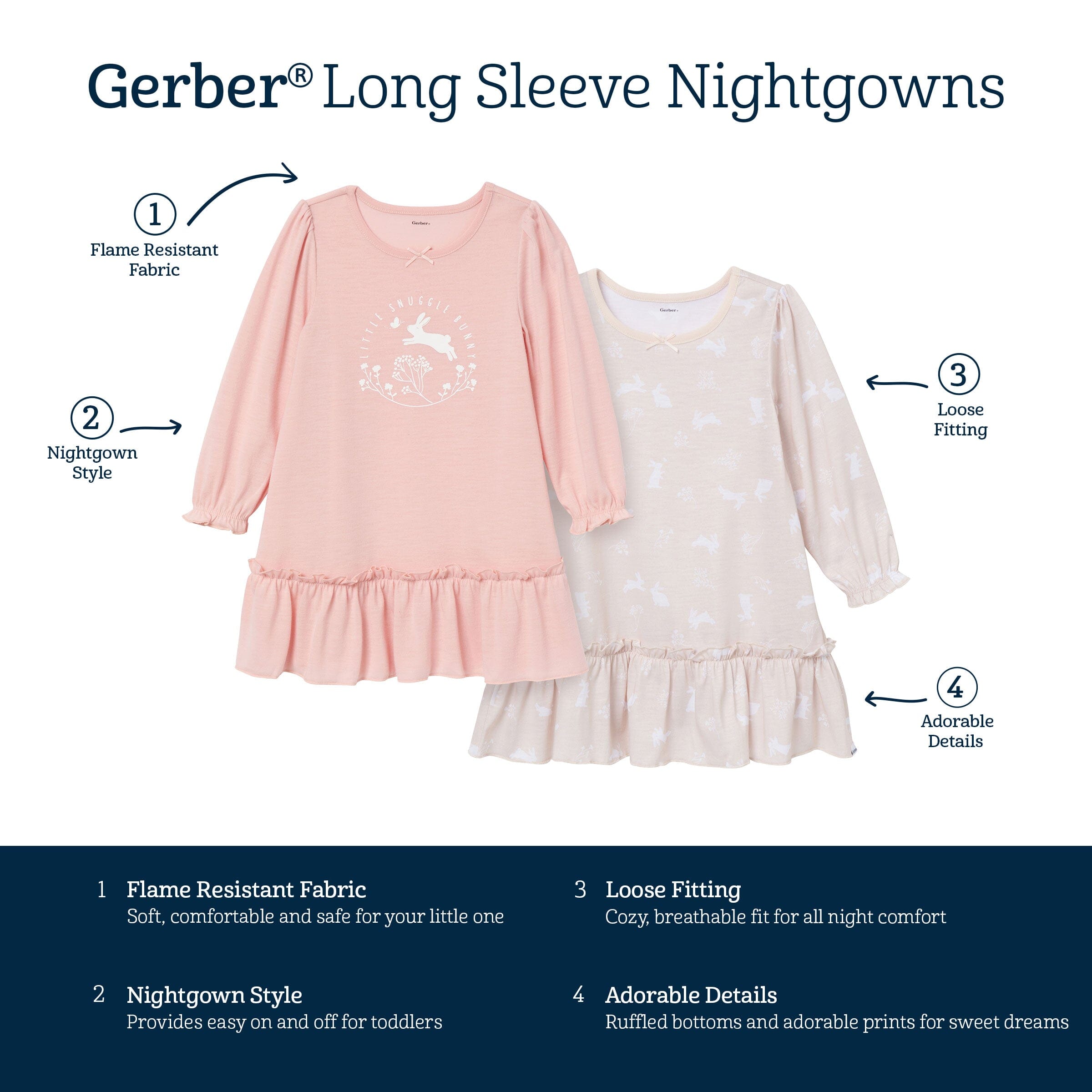 2-Pack Toddler Girls Bunny Long Sleeve Nightgowns - Image 6