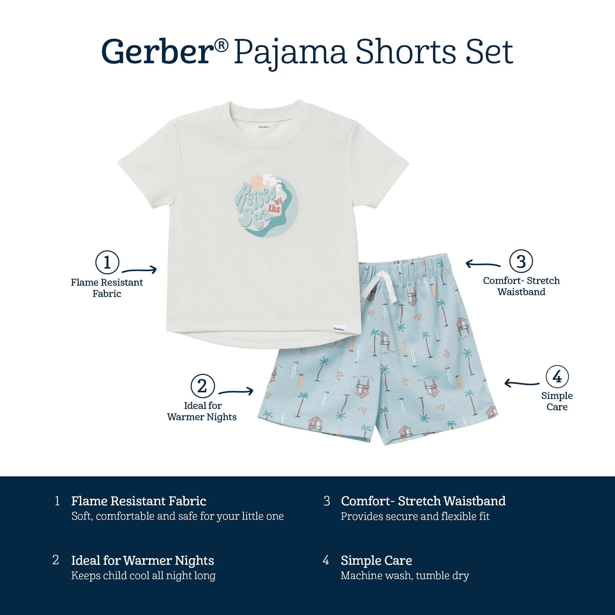 2-Piece Toddler Boys Sea Pajama Shorts Set - Image 6