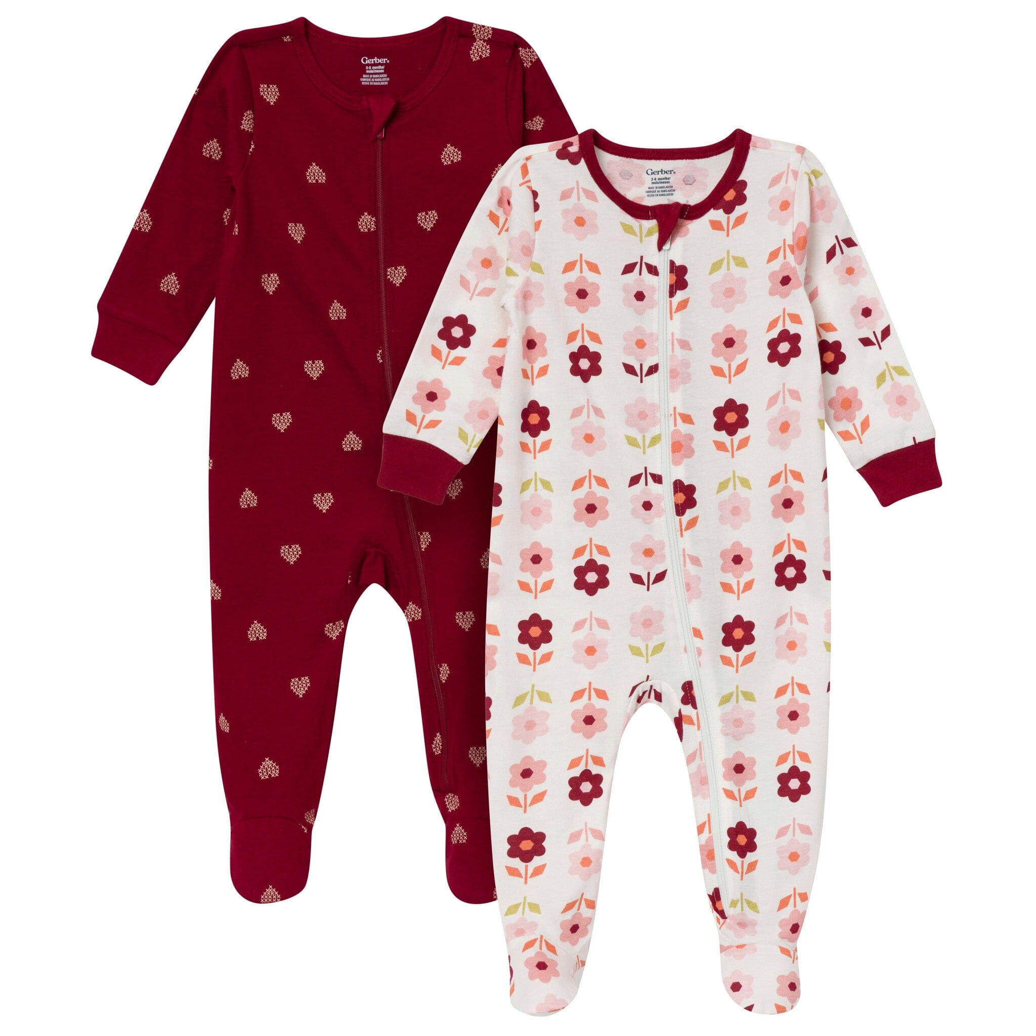 2-Pack Baby Girls Burgundy & Cream Floral Sleep 'N Play