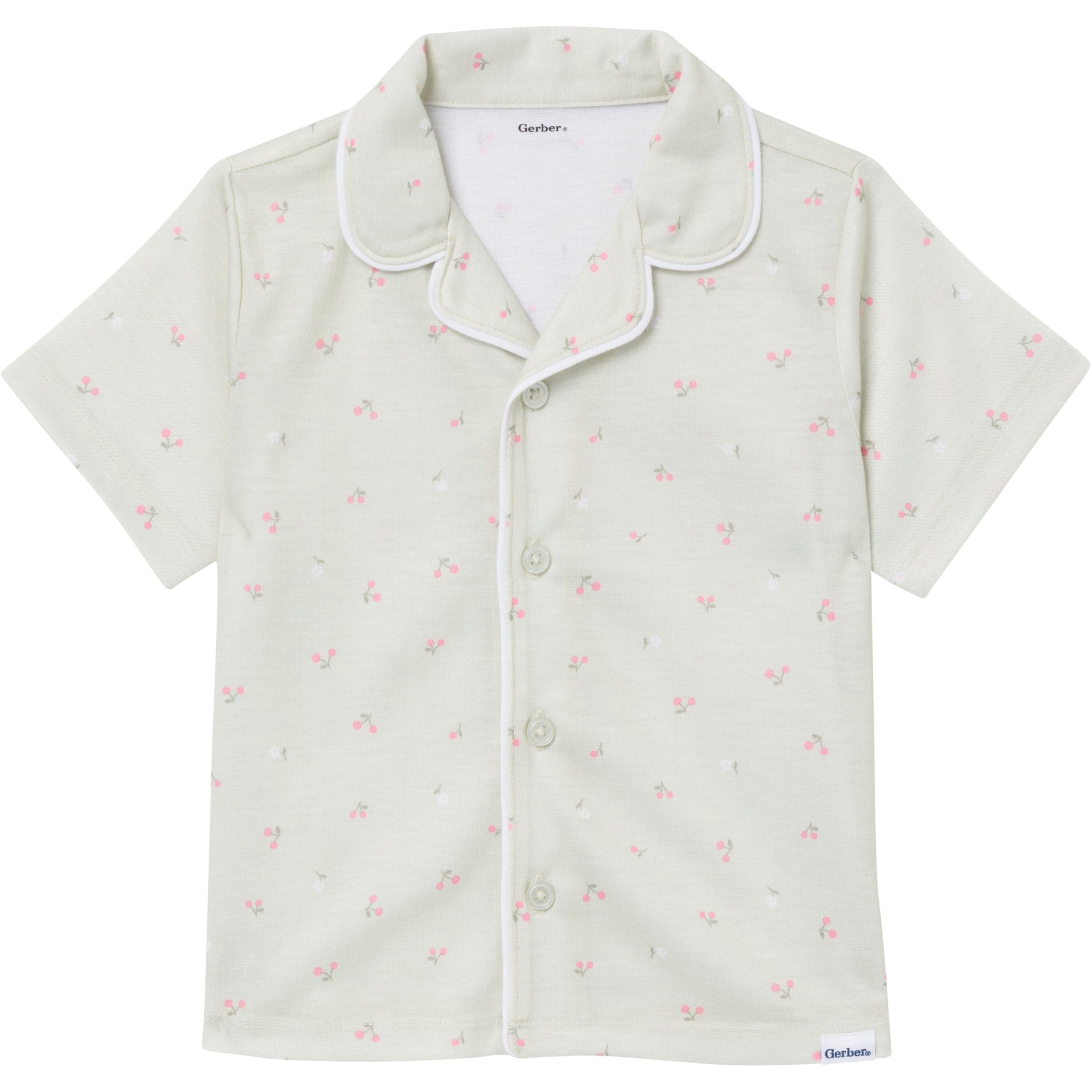 2-Piece Infant & Toddler Girls Cherries Button Up Pajama Shorts Set - Image 5