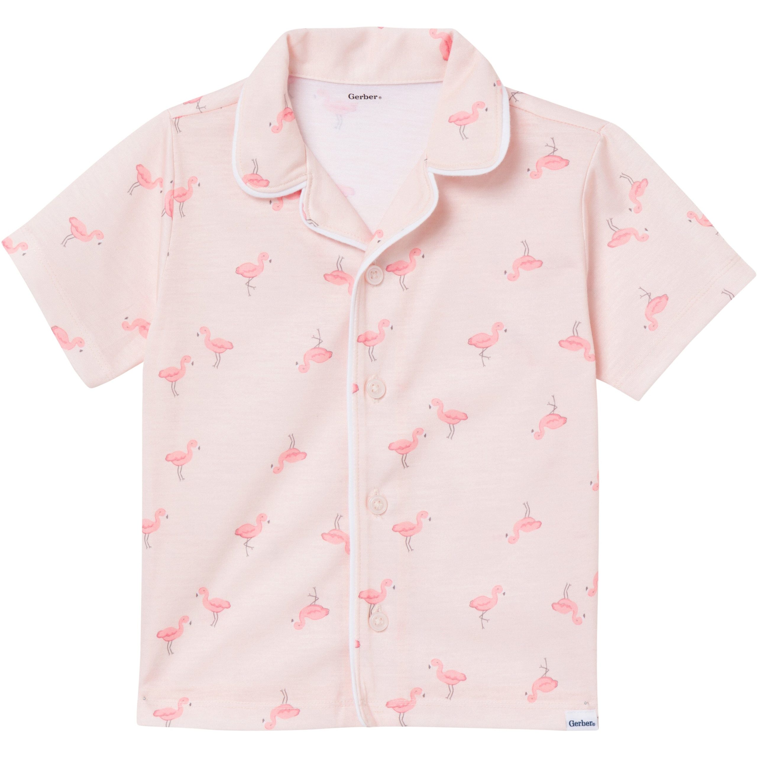 2-Piece Infant & Toddler Girls Flamingoes Button Up Pajama Shorts Set - Image 2
