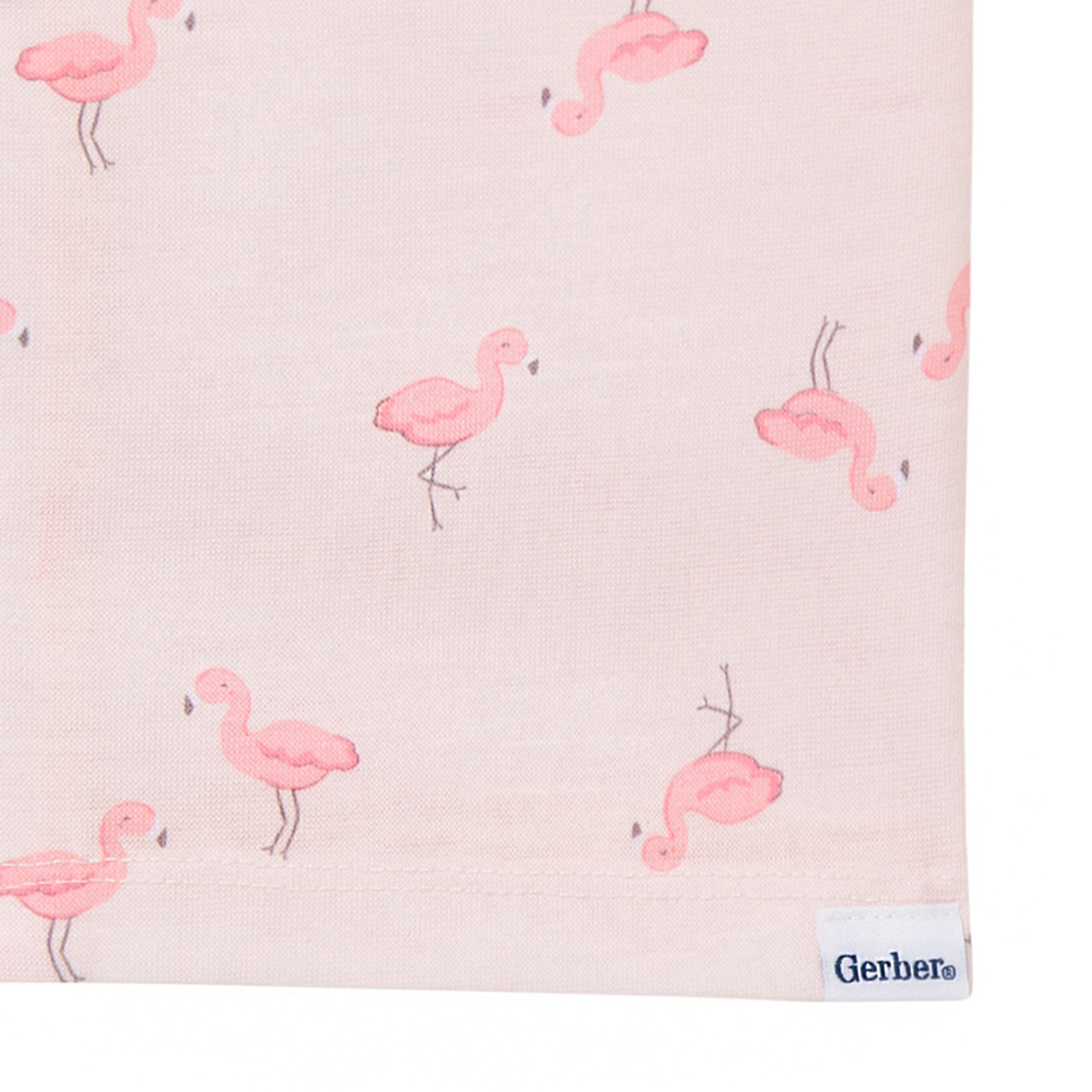 2-Piece Infant & Toddler Girls Flamingoes Button Up Pajama Shorts Set - Image 4