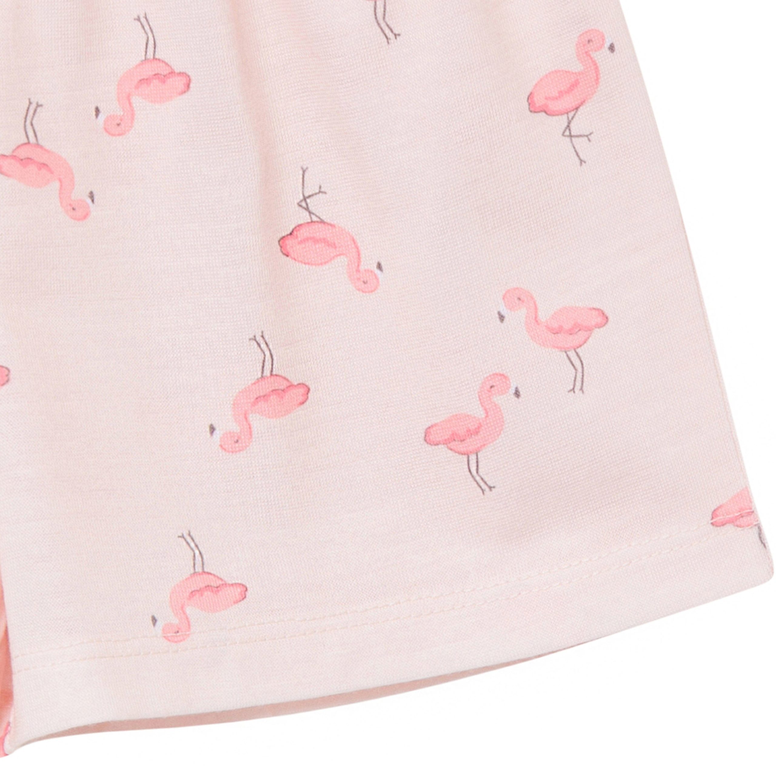 2-Piece Infant & Toddler Girls Flamingoes Button Up Pajama Shorts Set - Image 7