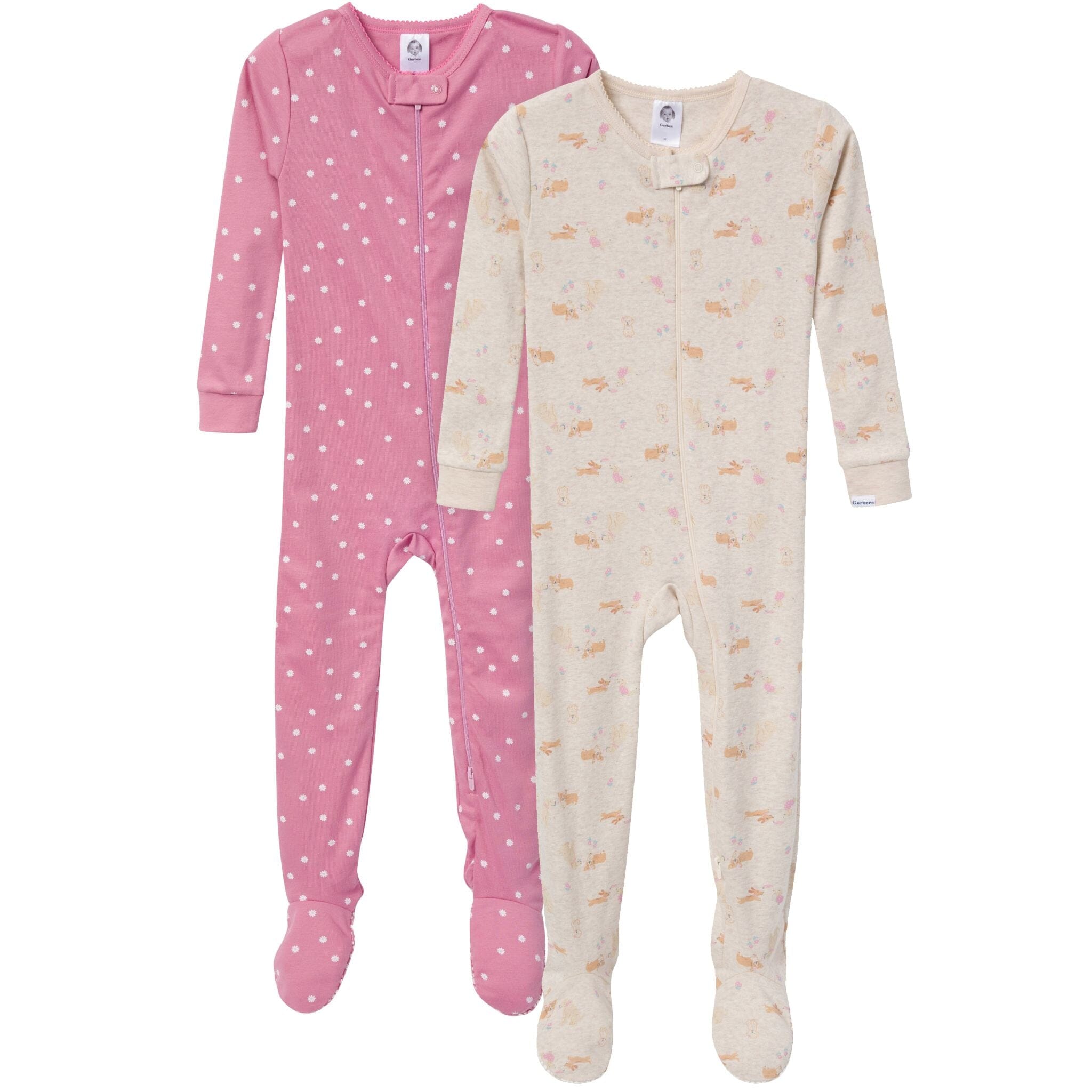 2-Pack Baby & Toddler Girls Dogs Snug Fit Footed Pajamas
