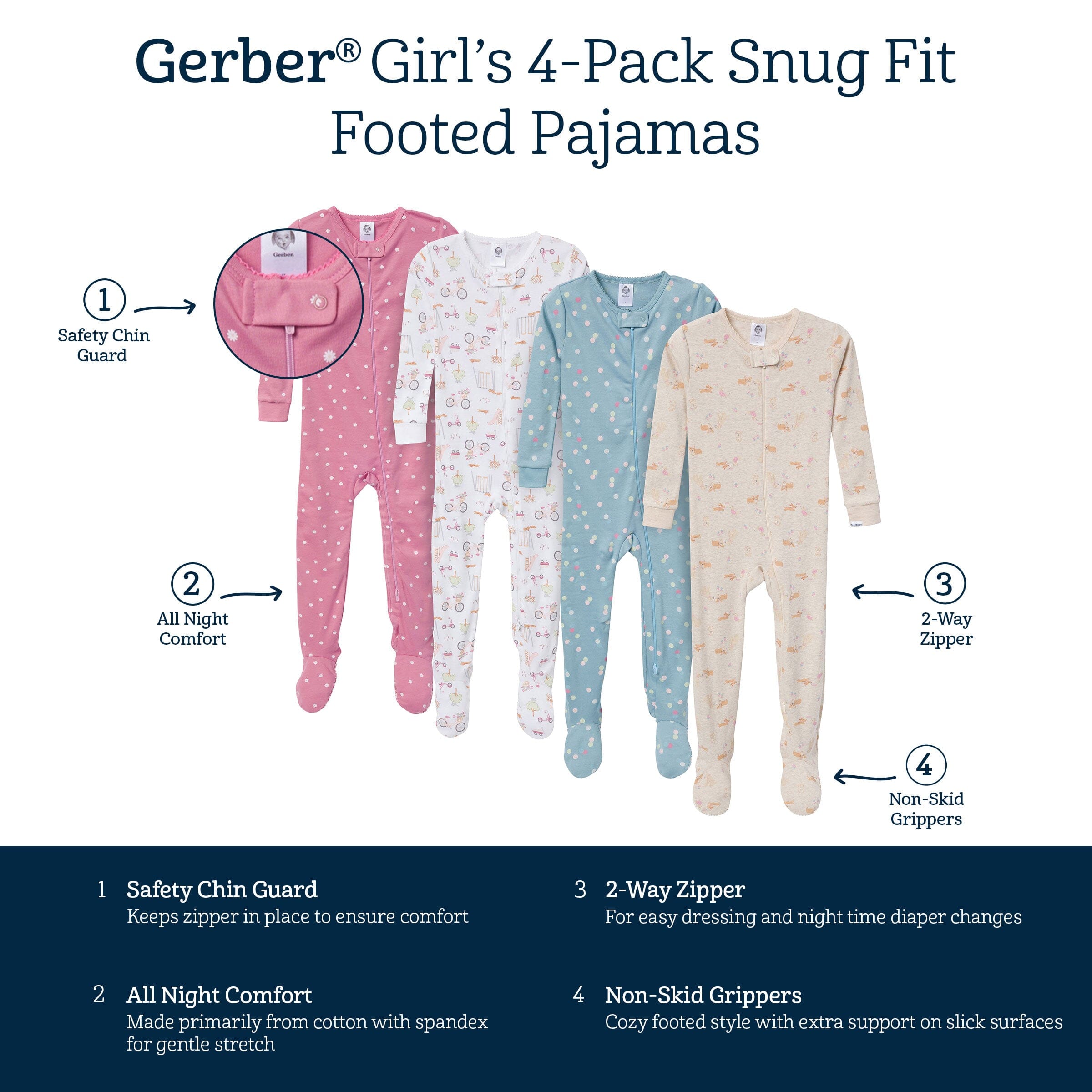 4-Pack Baby & Toddler Girls Dogs Snug Fit Footed Pajamas - Image 12