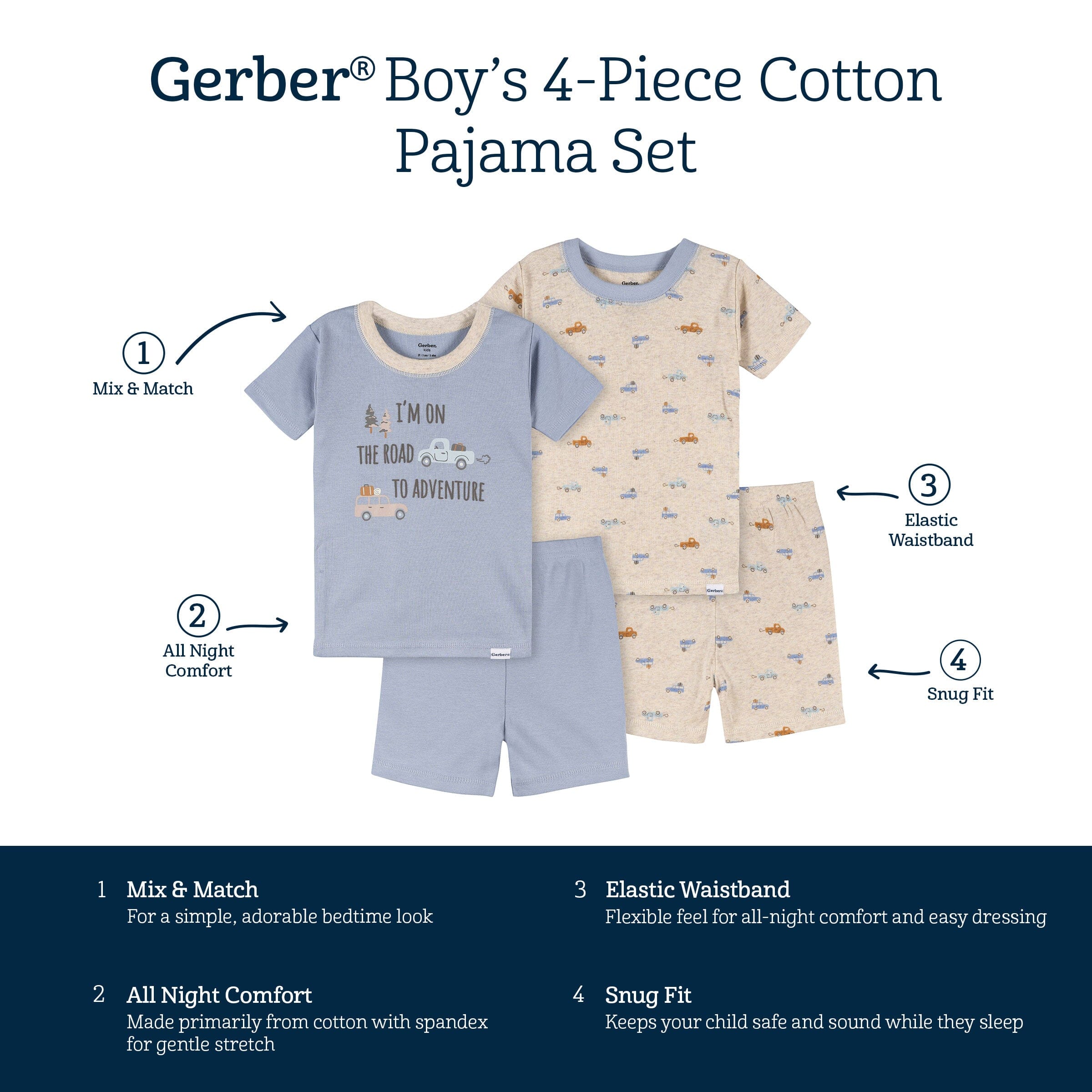 4-Piece Infant & Toddler Boys Cars Top and Shorts Pajama Set - Image 6
