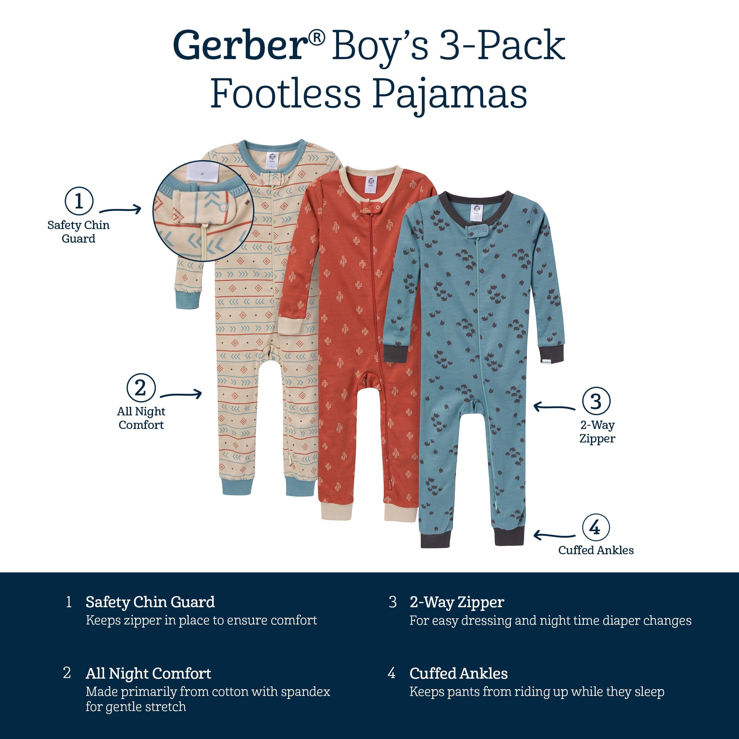 3-Pack Baby & Toddler Boys Buffalo Snug Fit Footless Pajamas - Image 9