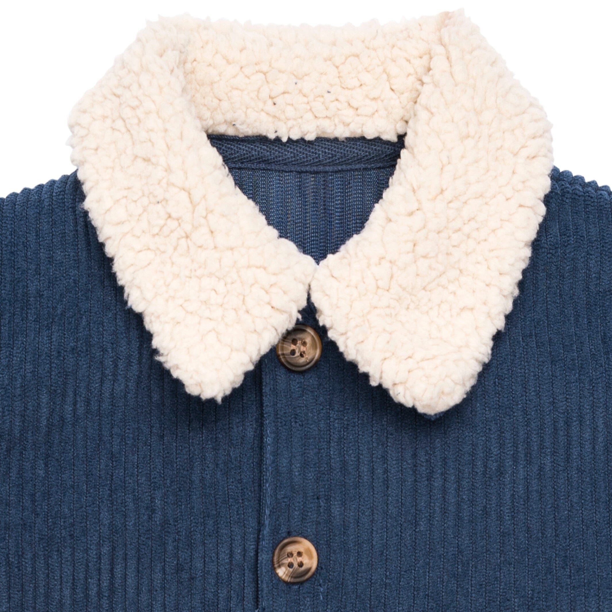 Baby Boys Navy Sherpa Collar Corduroy Romper - Image 4